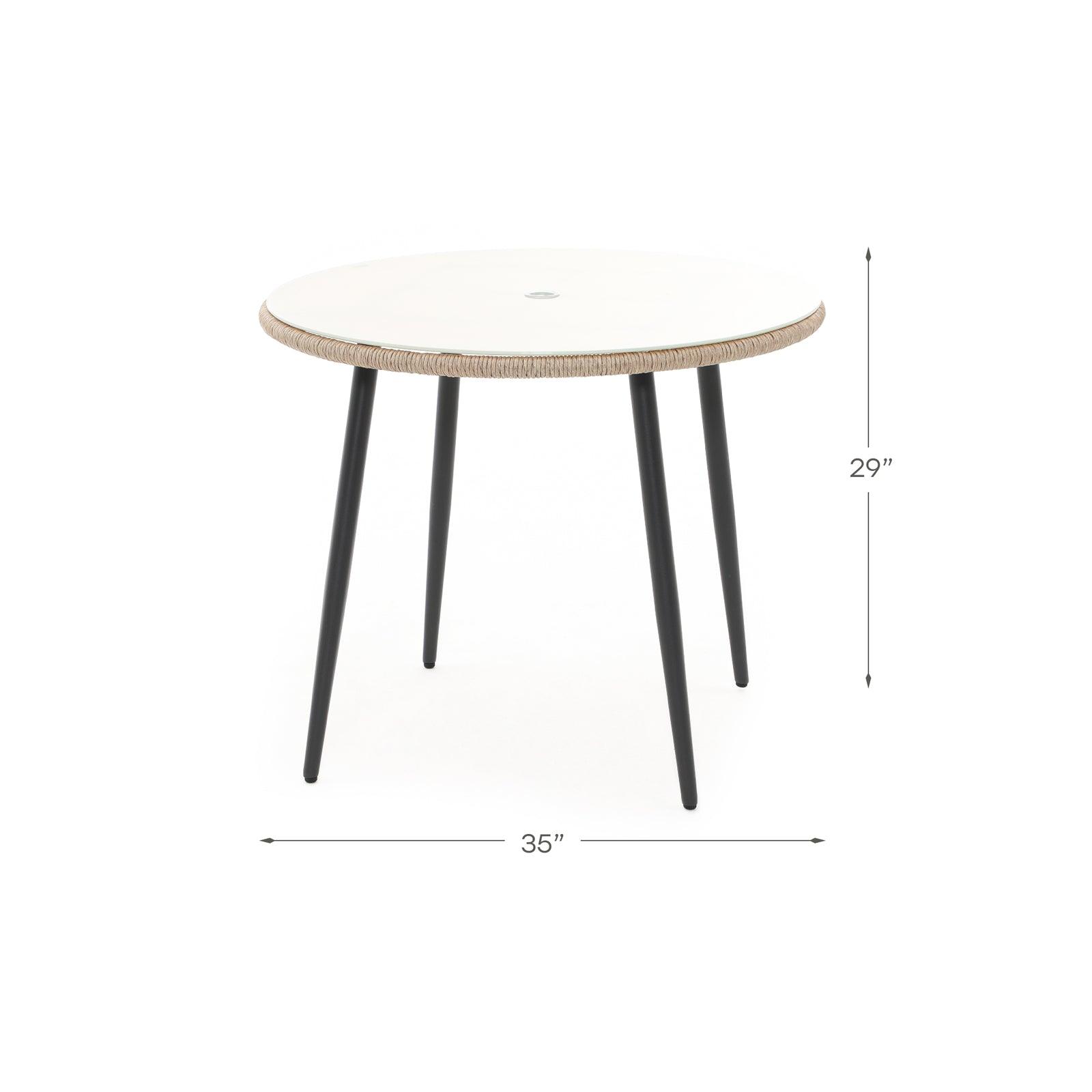 Hallerbos Round Dining Table with Umbrella Hole dimension info - Jardina Furniture #Color_Natural