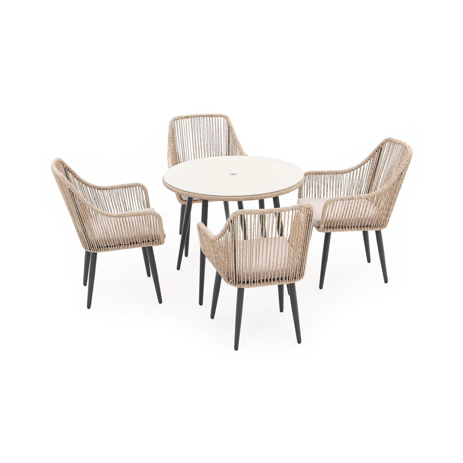 Hallerbos natural 5-piece outdoor Dining Set with steel frame, beige cushion, 1 Round Dining Table, 4 dining chairs - Jardina Furniture - 1#Color_Natural