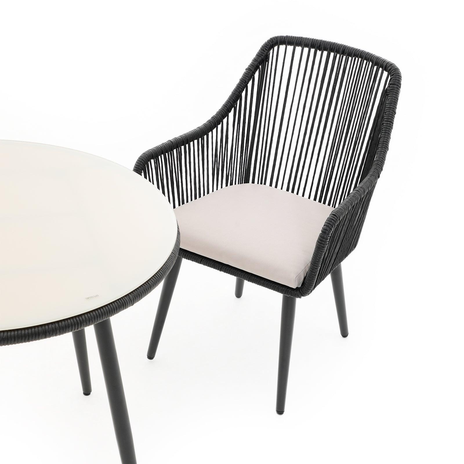 Hallerbos black 5-piece outdoor Dining Set with steel frame, beige cushion, chair detail - Jardina Furniture#Color_Black