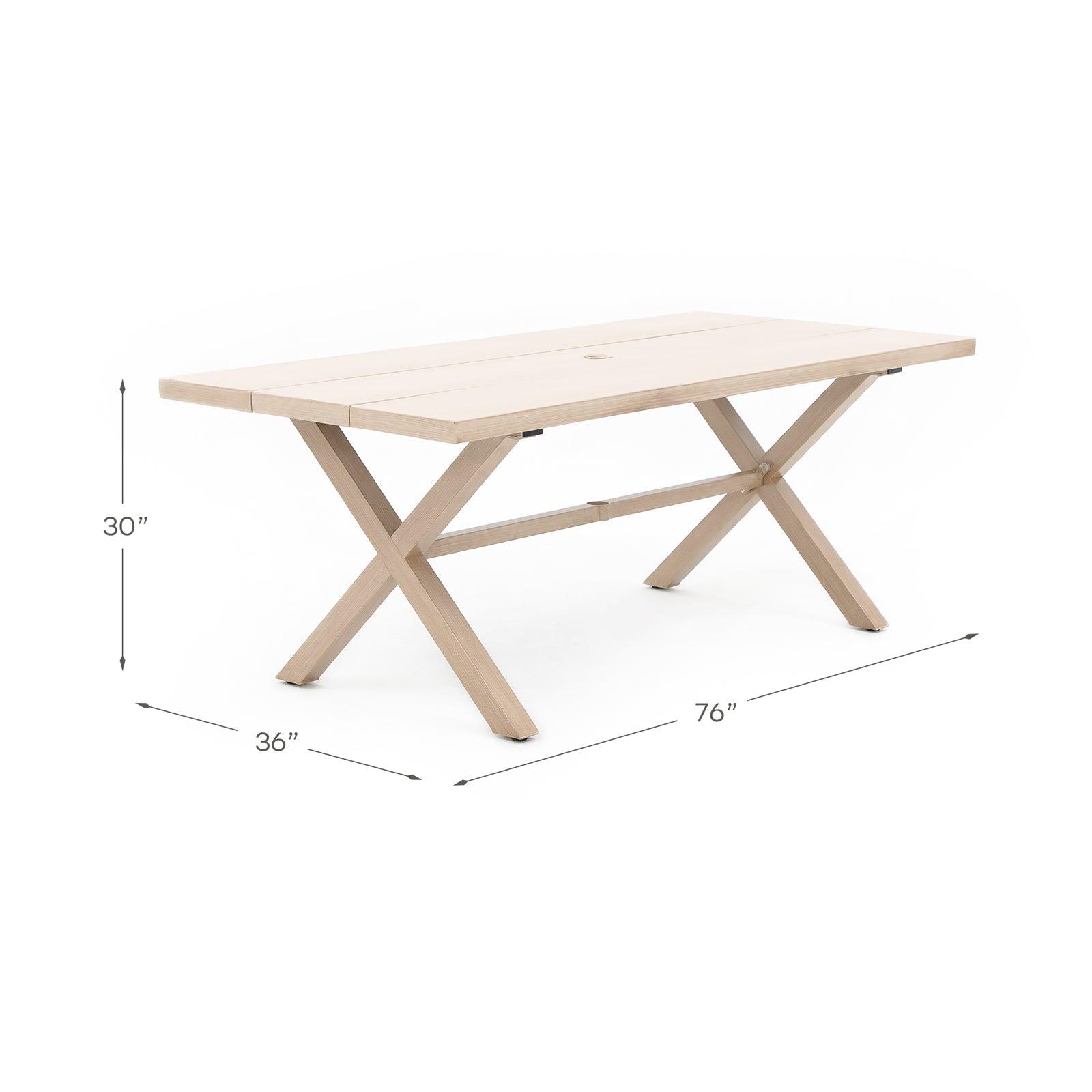 Irati beige outdoor X-shaped dining table with aluminum frame, Dimension - Jardina Furniture