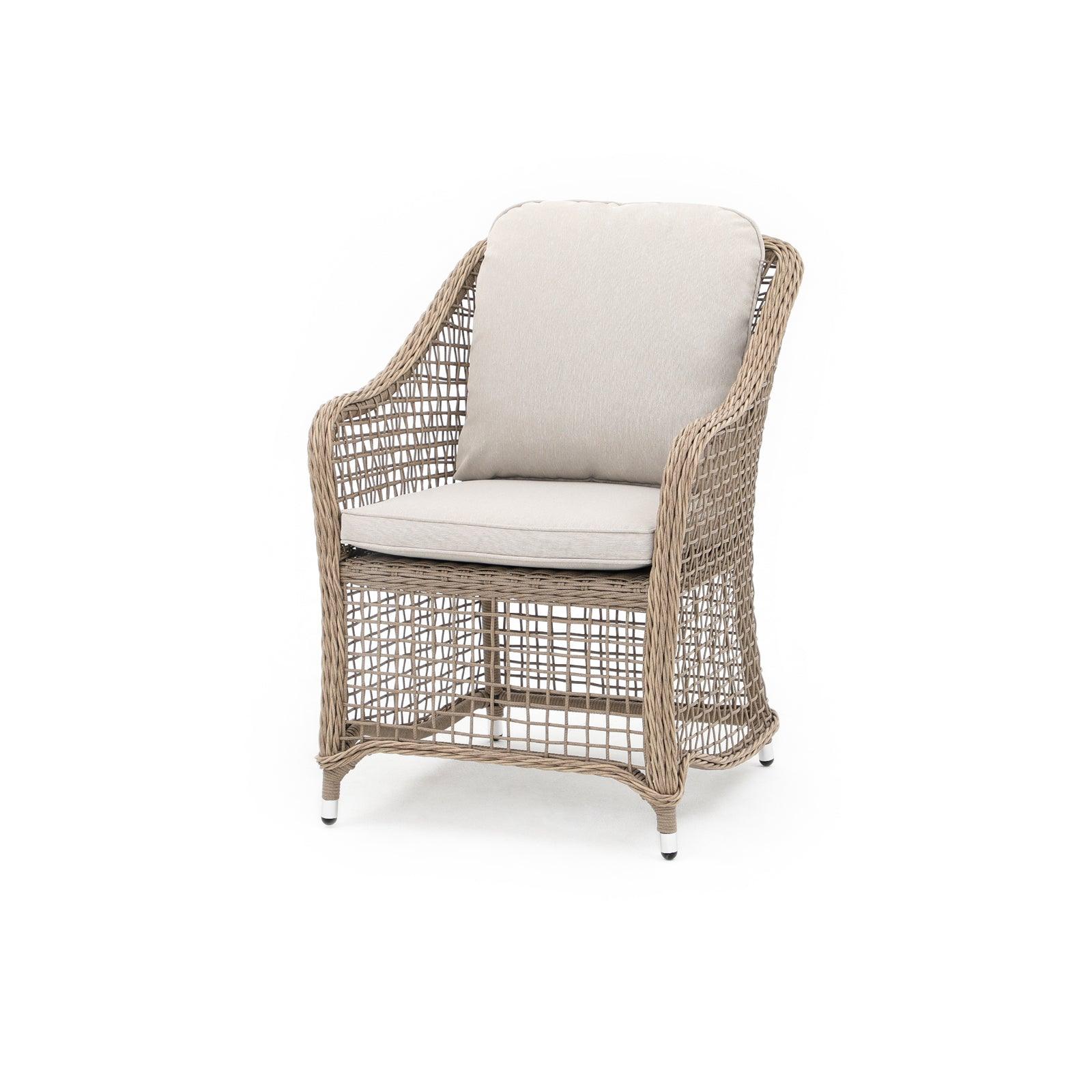 Irati natural color wicker outdoor dining chair with aluminum frame, Creamy-white cushions, left - Jardina Furniture#color_Natural
