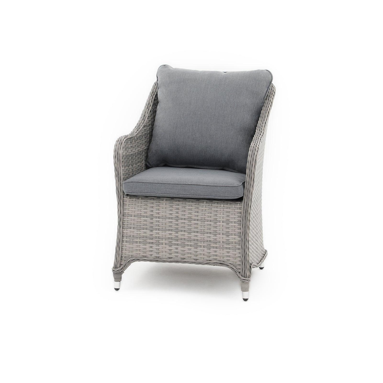 Irati grey wicker outdoor dining chair with aluminum frame, grey cushions, left - Jardina Furniture#color_Grey