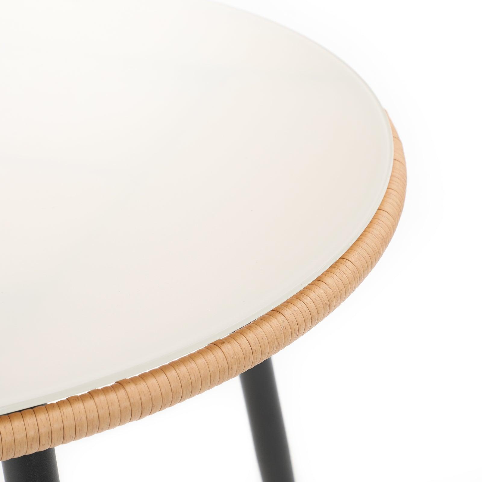 Menorca Dining Table, Round Shape, Tempered Glass, Hand-woven wicker design detial- Jardina Furniture