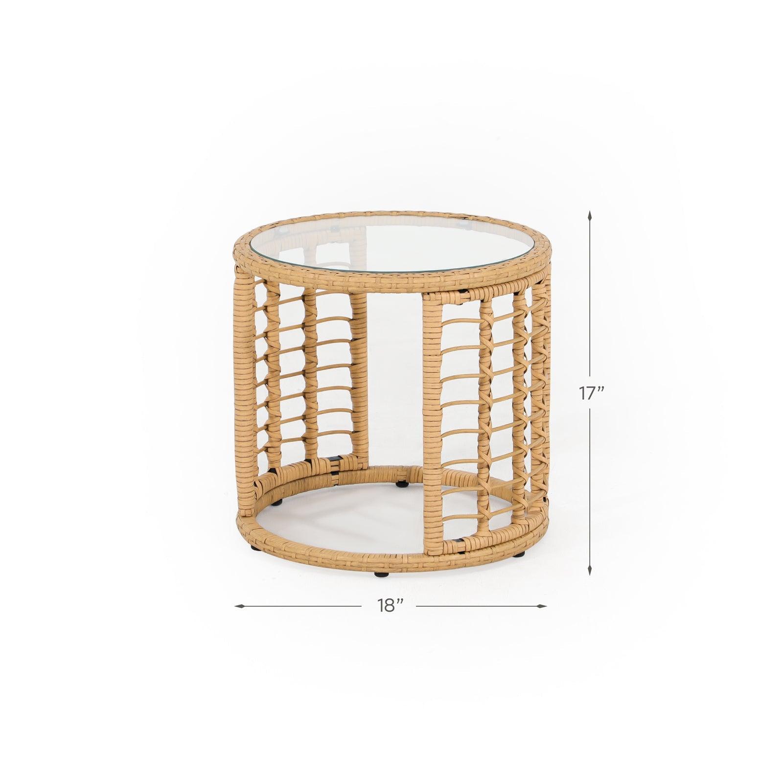 Oia Natural Wicker Bistro Round Table, dimension info - Jardina Furniture