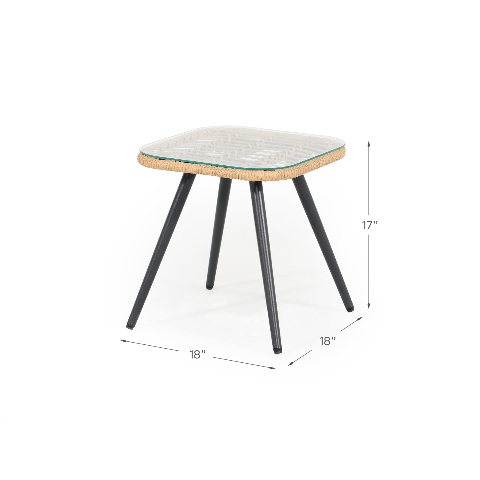 Oia Natural Wicker Bistro Square Table, dimension info - Jardina Furniture
