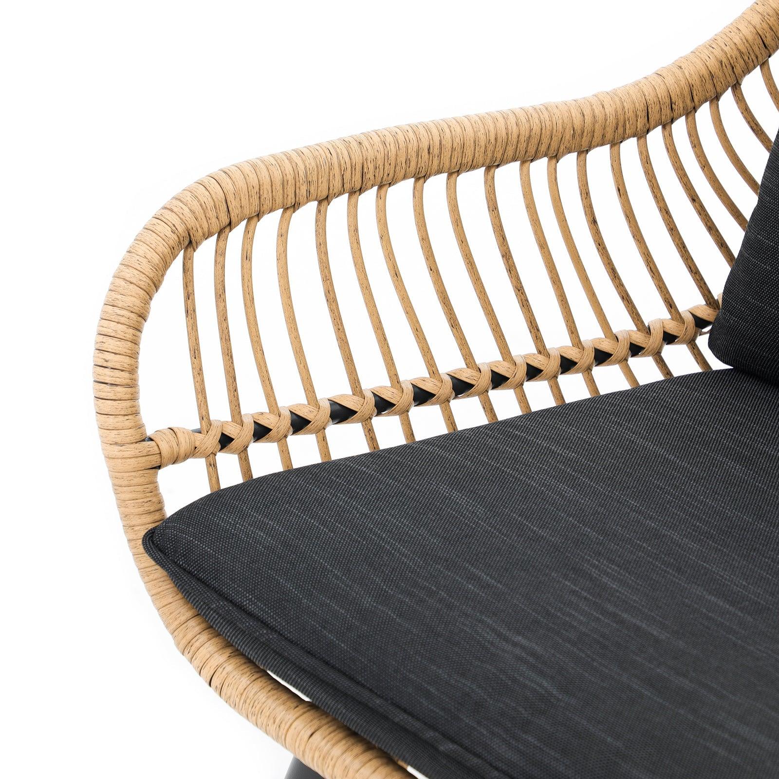 Oia Natural Wicker Chair, Boho Style Wicker, Black Cushion, Hand-woven Wicker Detailed Information-Jardina Furniture