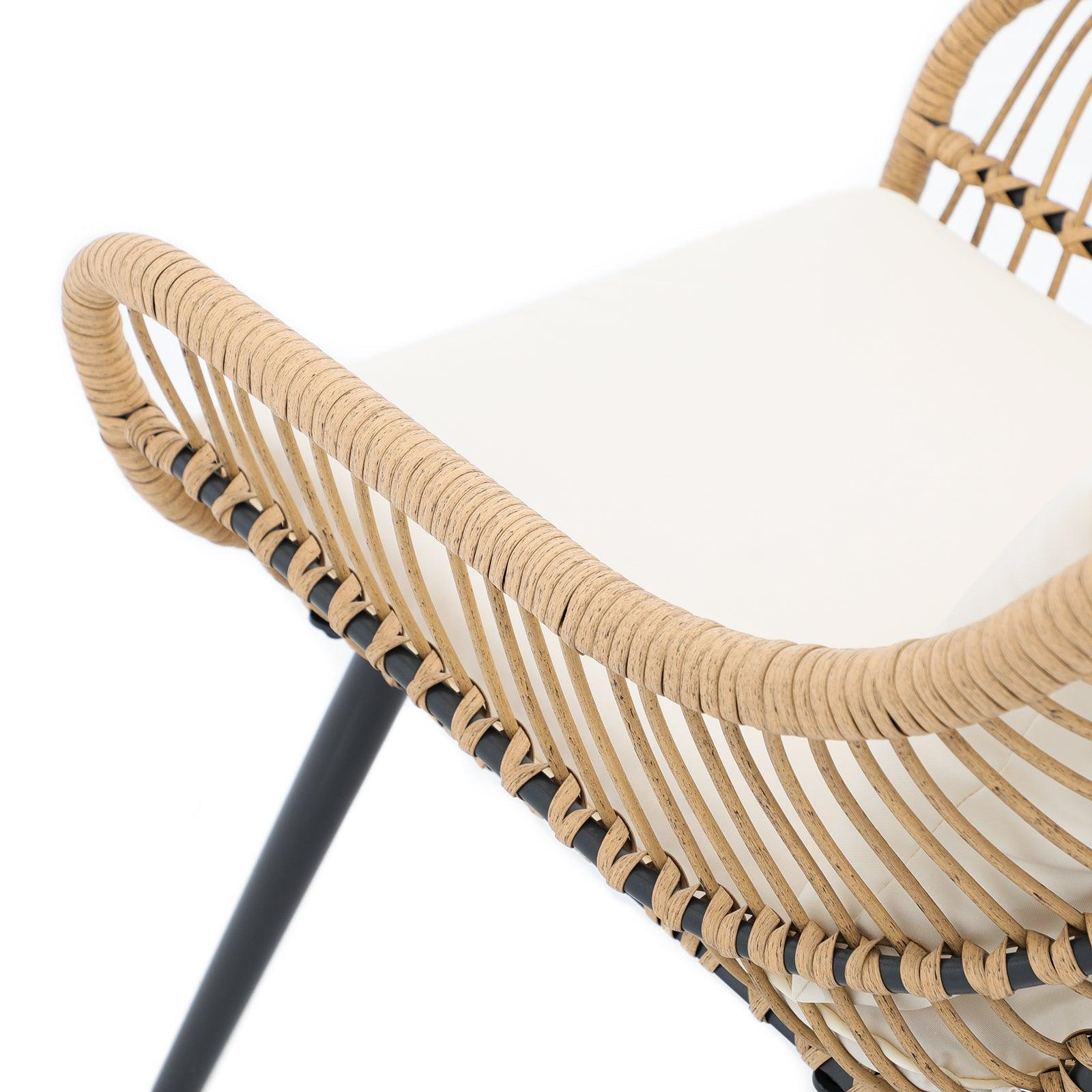 Oia Natural Wicker Chair, Boho Style Wicker, White Cushion, Hand-woven Wicker Detailed Information-Jardina Furniture - 1#Color_White