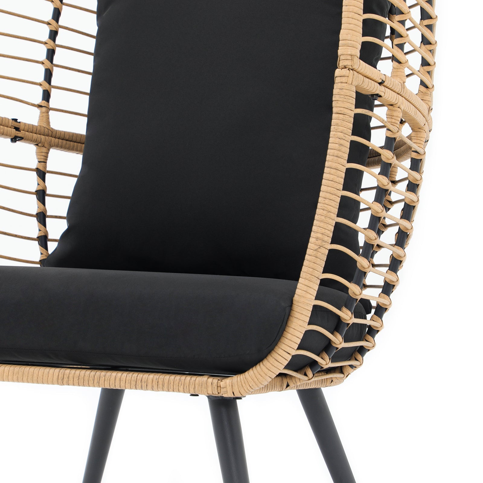 Oia Egg Chair, Natural Rattan Design, Sturdy frame, Boho sytle Rattan, Soft black Cushion-Jardina Furniture Color_Black