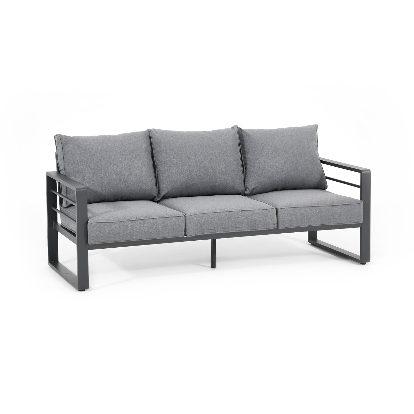 Salina outdoor dark grey sofa set with aluminum frame, grey cushions,right - Jardina Furniture