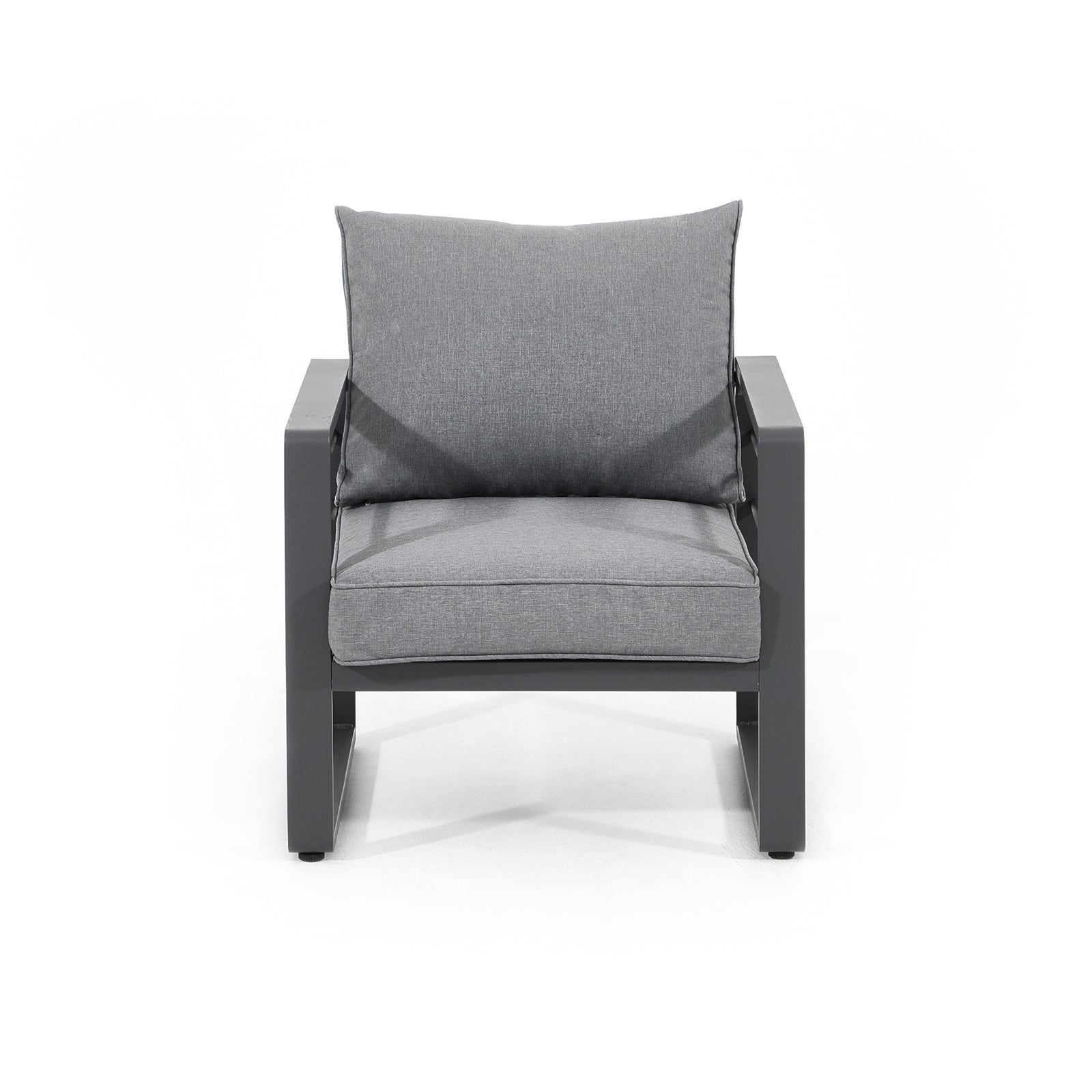 Salina Modern Aluminum Outdoor Furniture, Grey Outdoor Lounge Chairs with Grey Cushions - Jardina Furniture