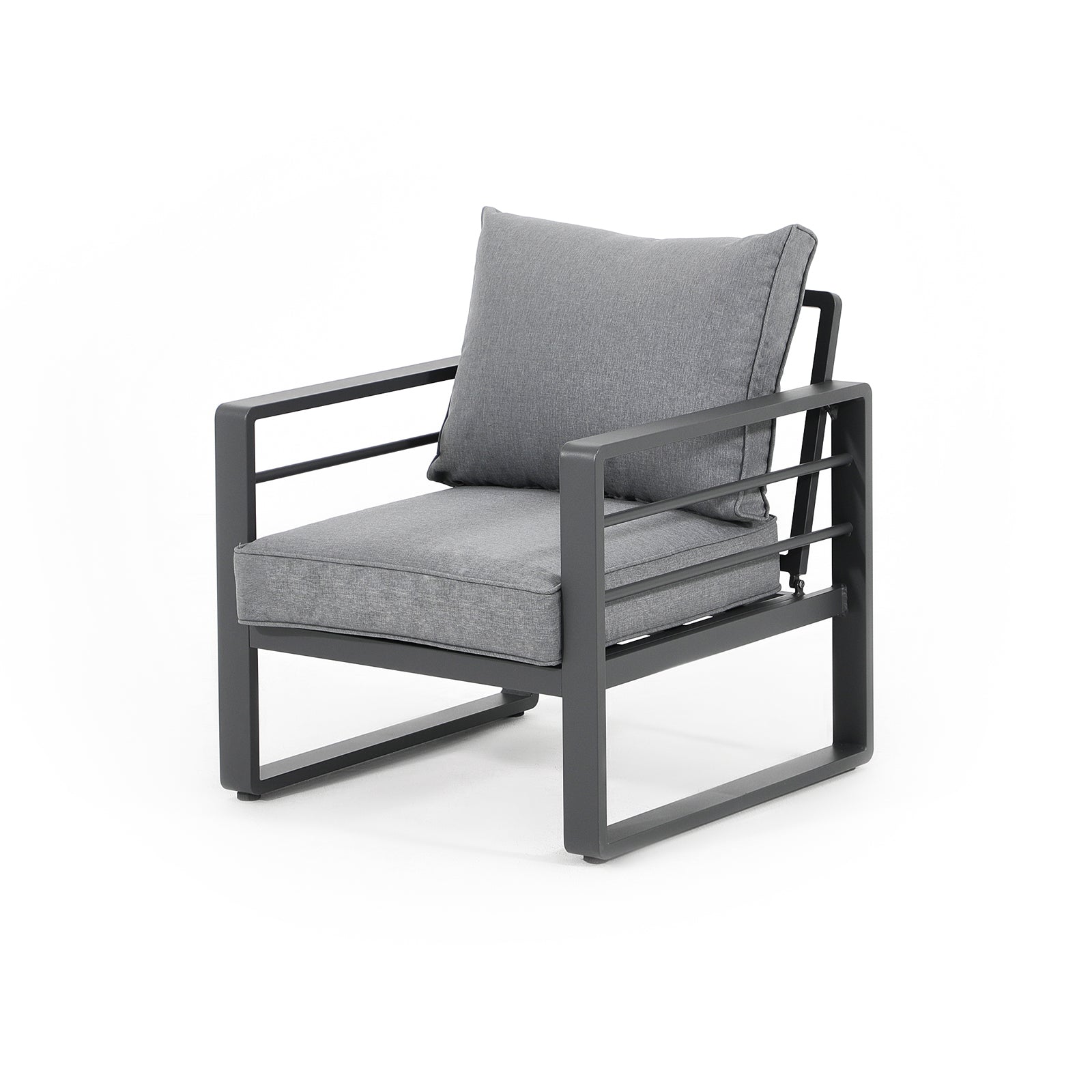 Salina  outdoor lounge Chairs with aluminum frame, grey cushions, left - Jardina Furniture