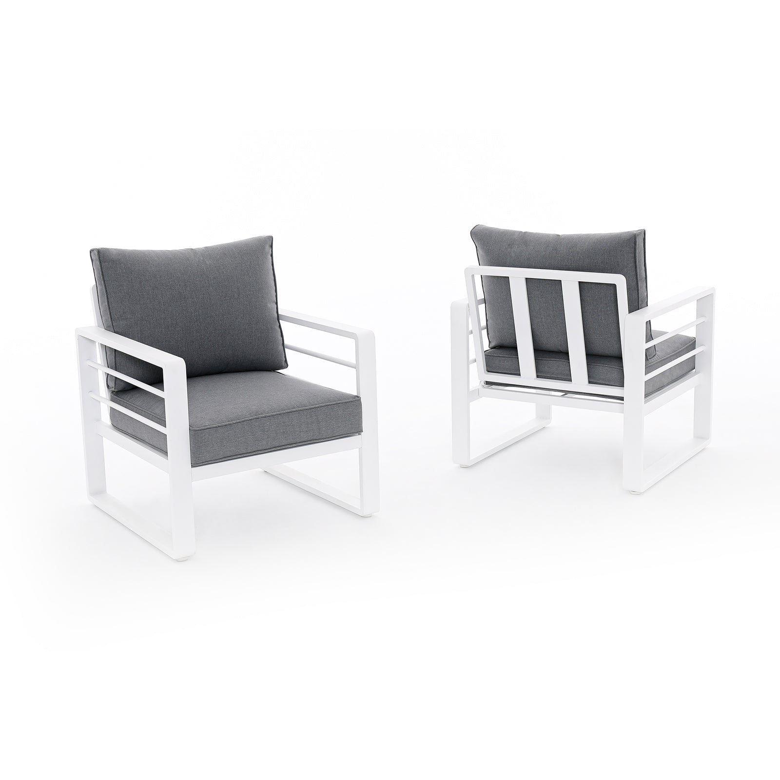 Salina 2-piece white outdoor lounge Chairs with aluminum frame, grey cushions - Jardina Furniture