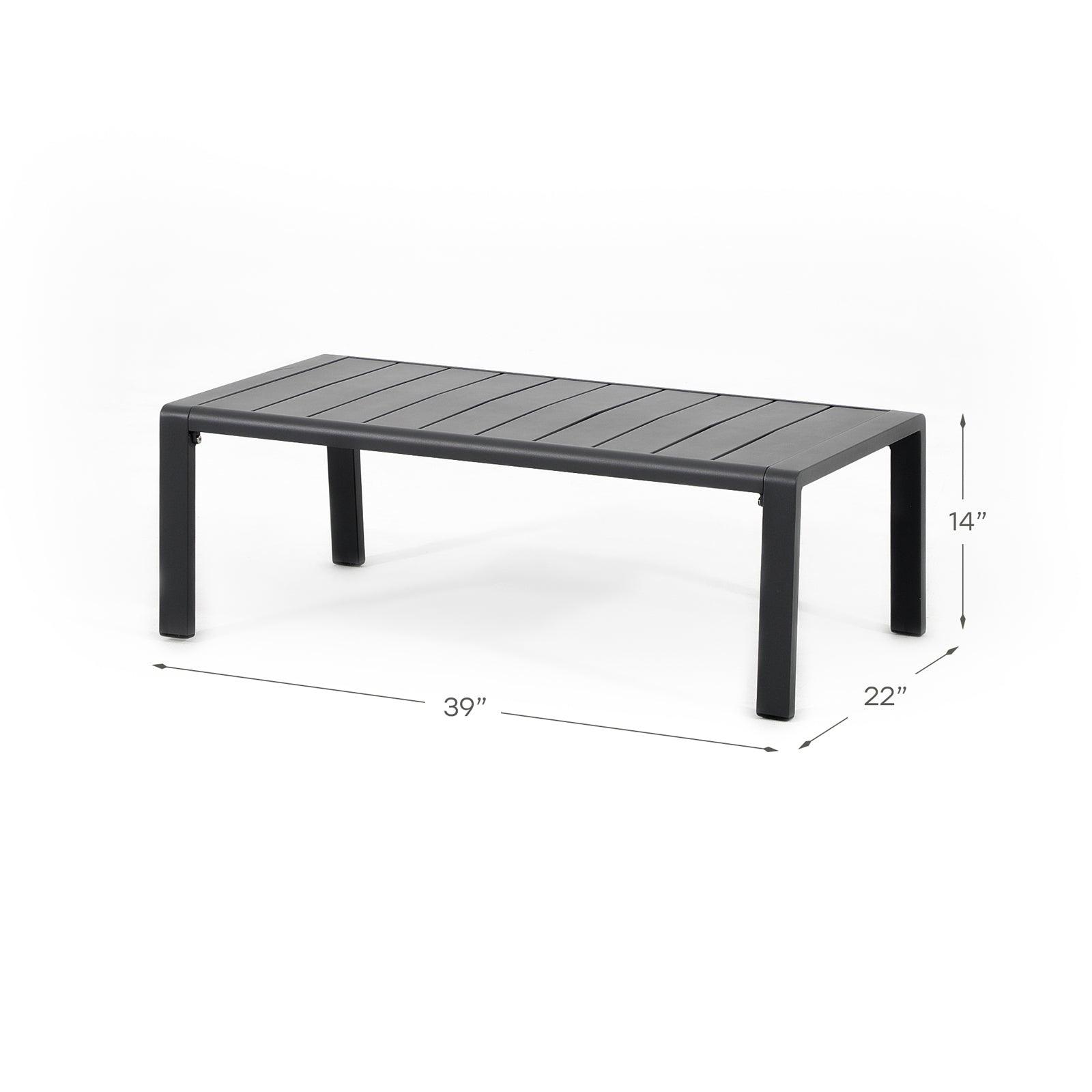 Salina Aluminum Rectangular Coffee Table, dimension info- Jardina Furniture