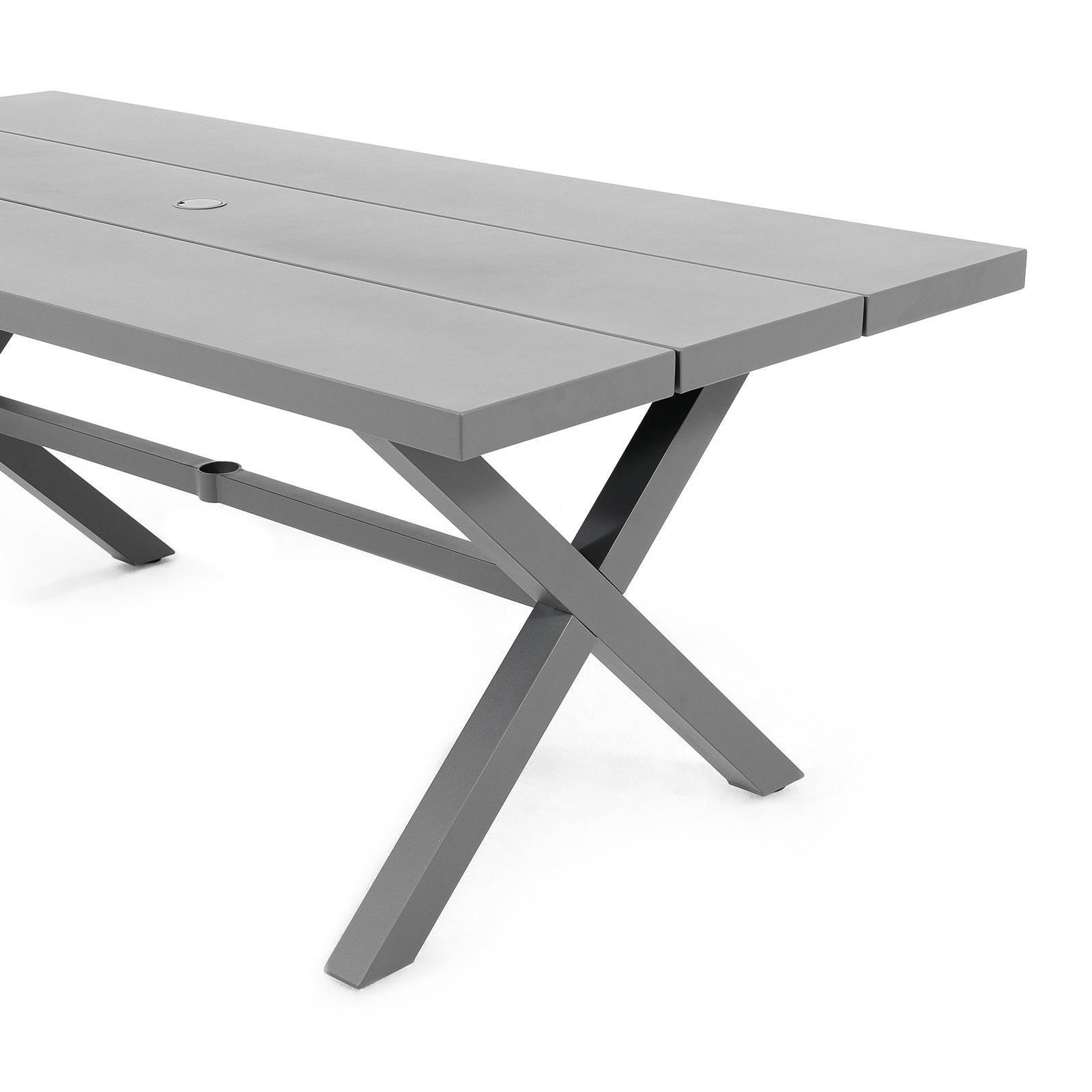 Comino dark grey X-shaped dining table with aluminum frame, table detail - Jardina Furniture#color_Black