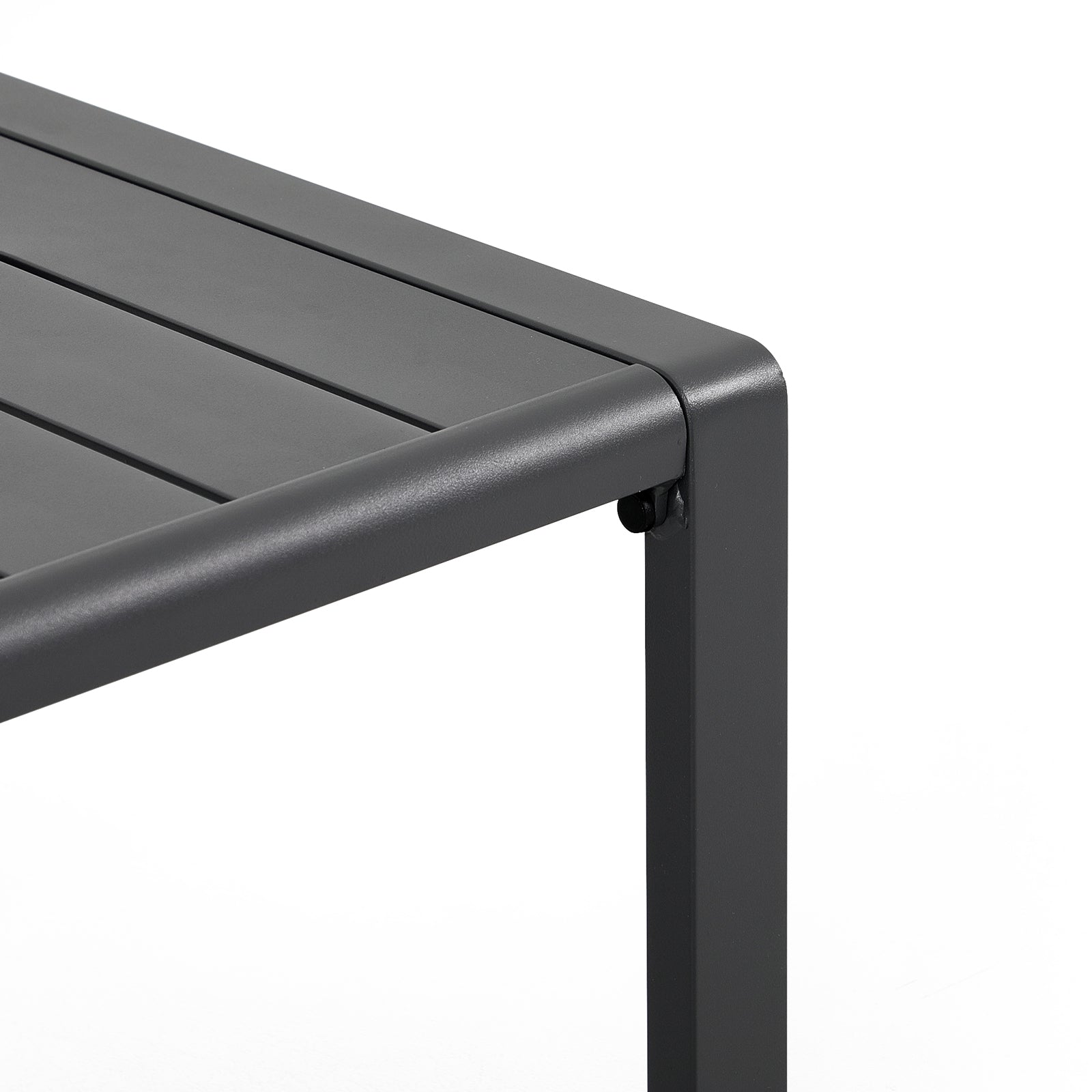 Salina grey outdoor coffee table with aluminum frame, grey cushions, frame detail - Jardina Furniture