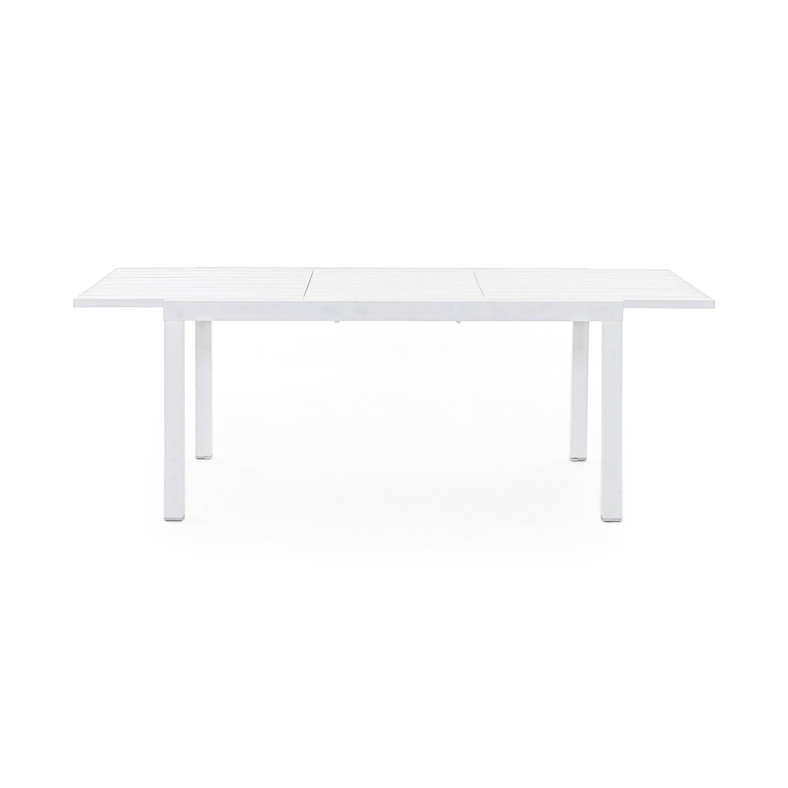 Salina Rectangle Extendable White Aluminum Dining Table for 6-8, Extend view- Jardina FurnitureSalina Modern Aluminum Outdoor Table, #color_White