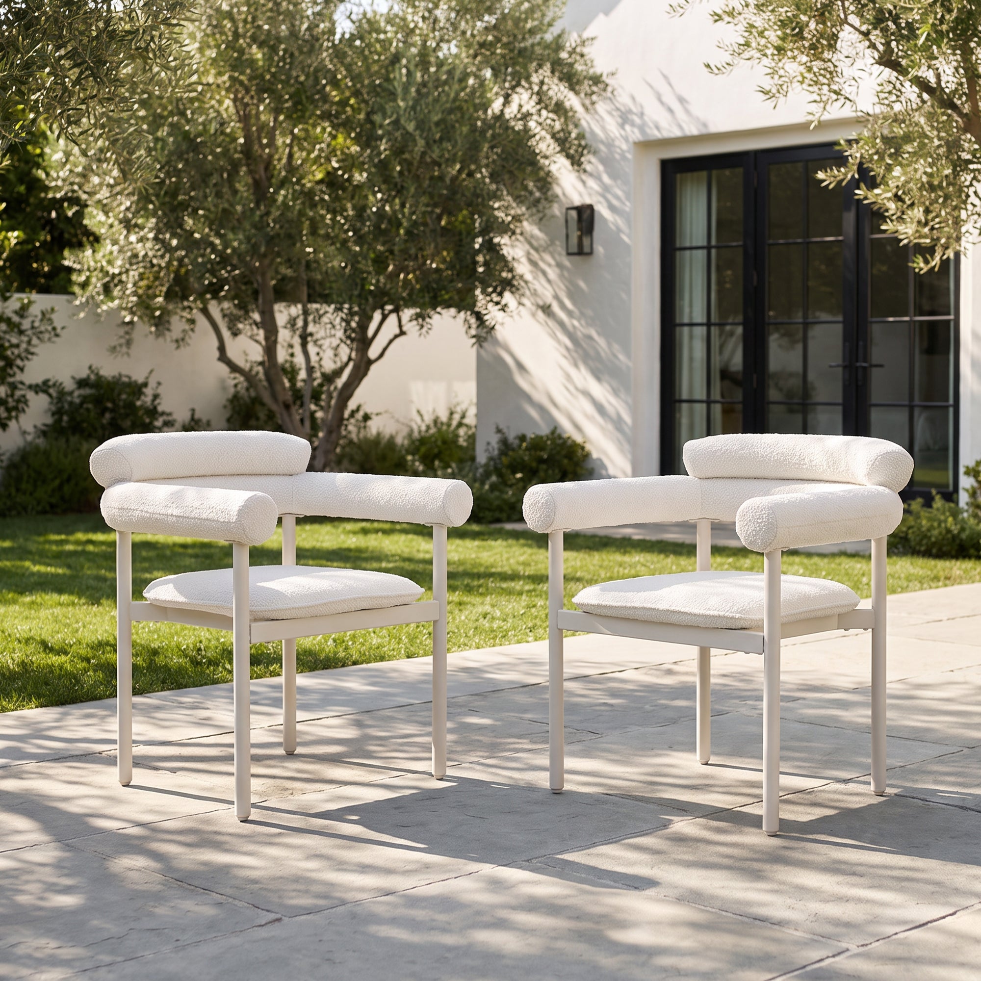 Cassis Aluminum Outdoor Dining Chair, Textured White Cushon Set of 2/4/6