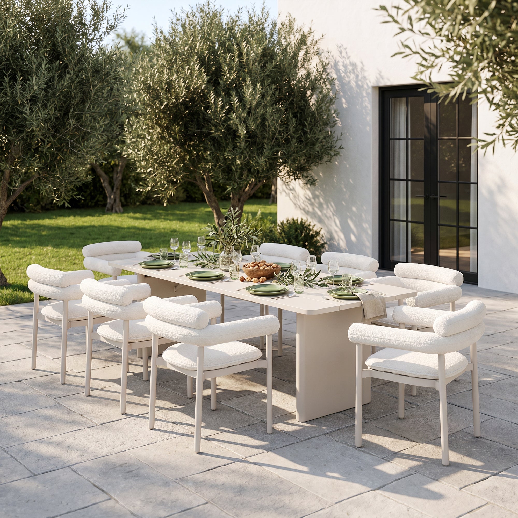 Cassis Aluminum Outdoor Dining Chair, Textured White Cushon Set of 2/4/6