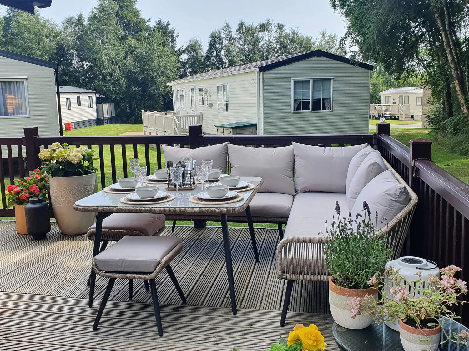 Hallerbos L-Shaped Outdoor Sectional Dining Set, 7 Seats