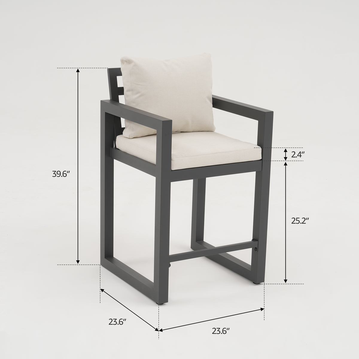 Vela Counter-Height Stool, Charcoal Aluminum Frame & Olefin Cushions, Set of 2/4/6, 39.6"