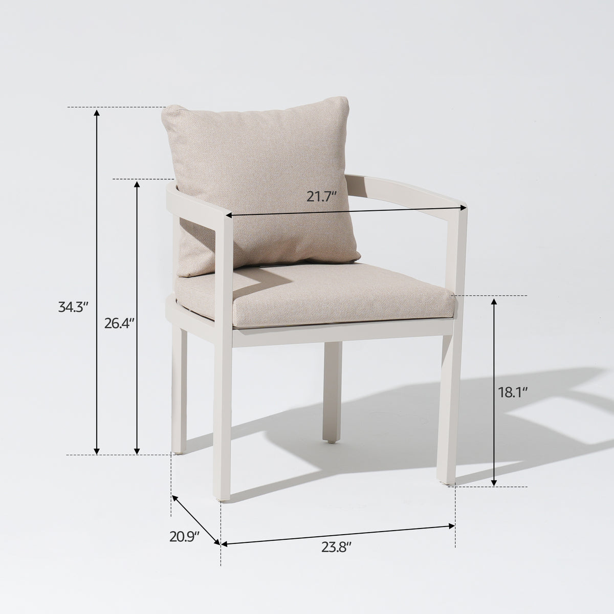 Sova Aluminum Outdoor Dining Chairs, Oyster White Frame & Light Beige Cushions, Set of 2/4/6