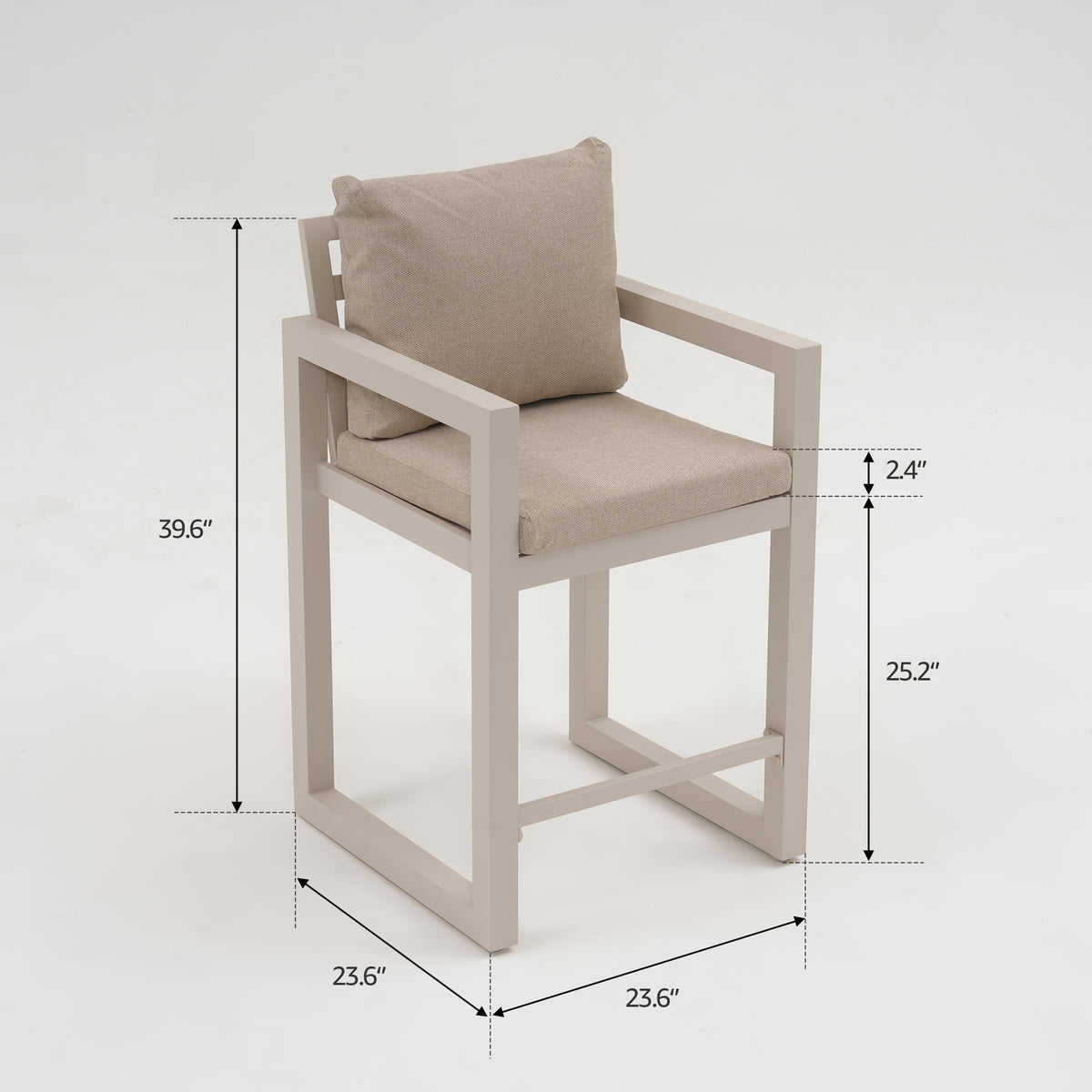 Vela Counter-Height Stool, Oyster White Aluminum Frame & Light Beige Cushions, Set of 2/4/6, 39.6"