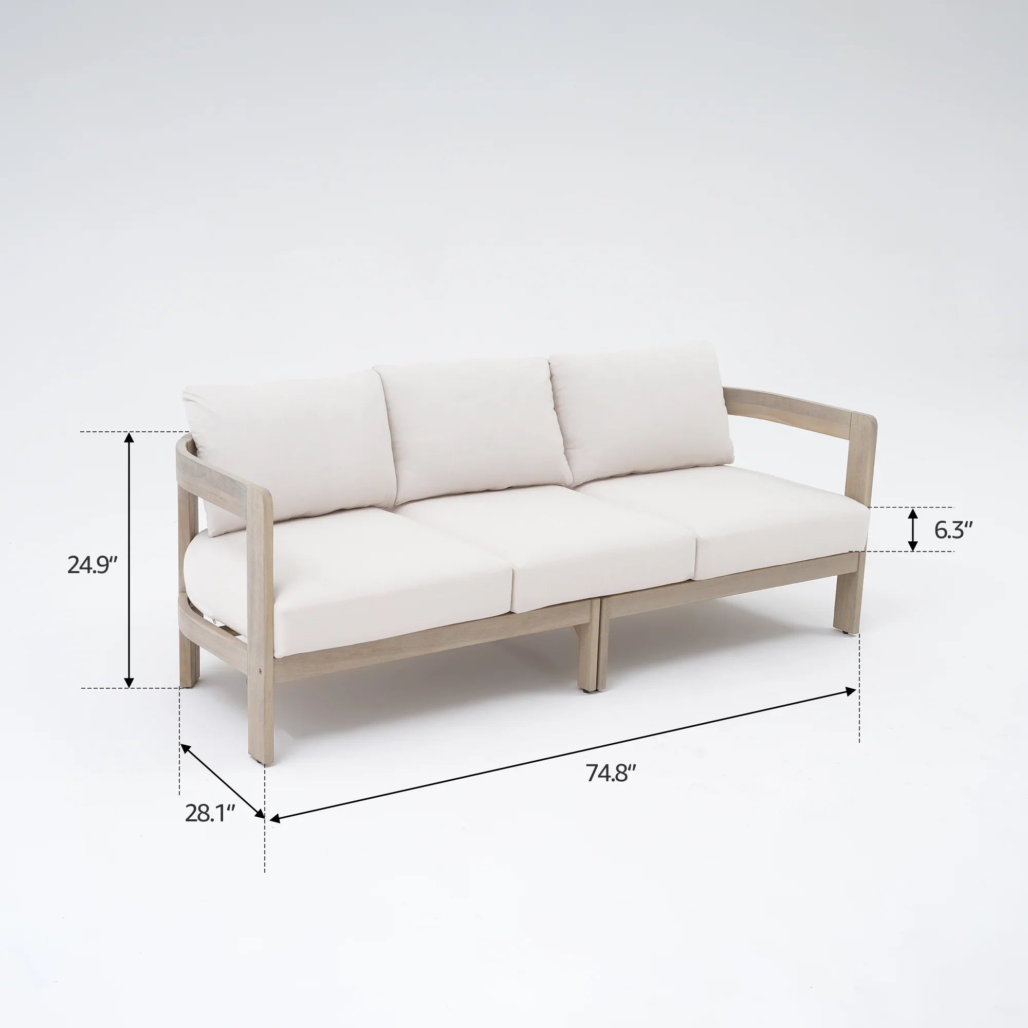 White sofa with dimensions