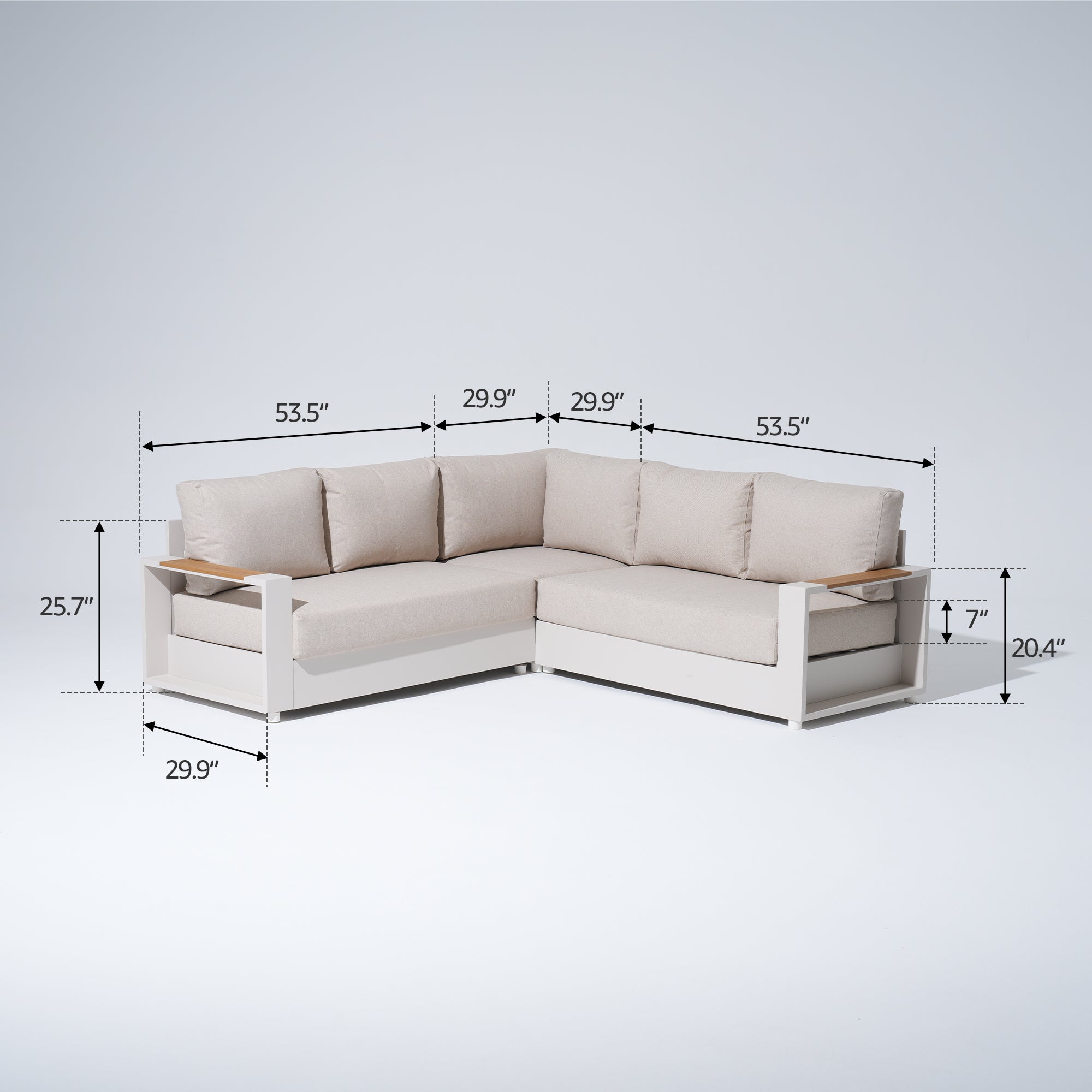 Addison Modular Outdoor Sectional Sofa Set, Light Beige Aluminum Frame & Linen Cushions
