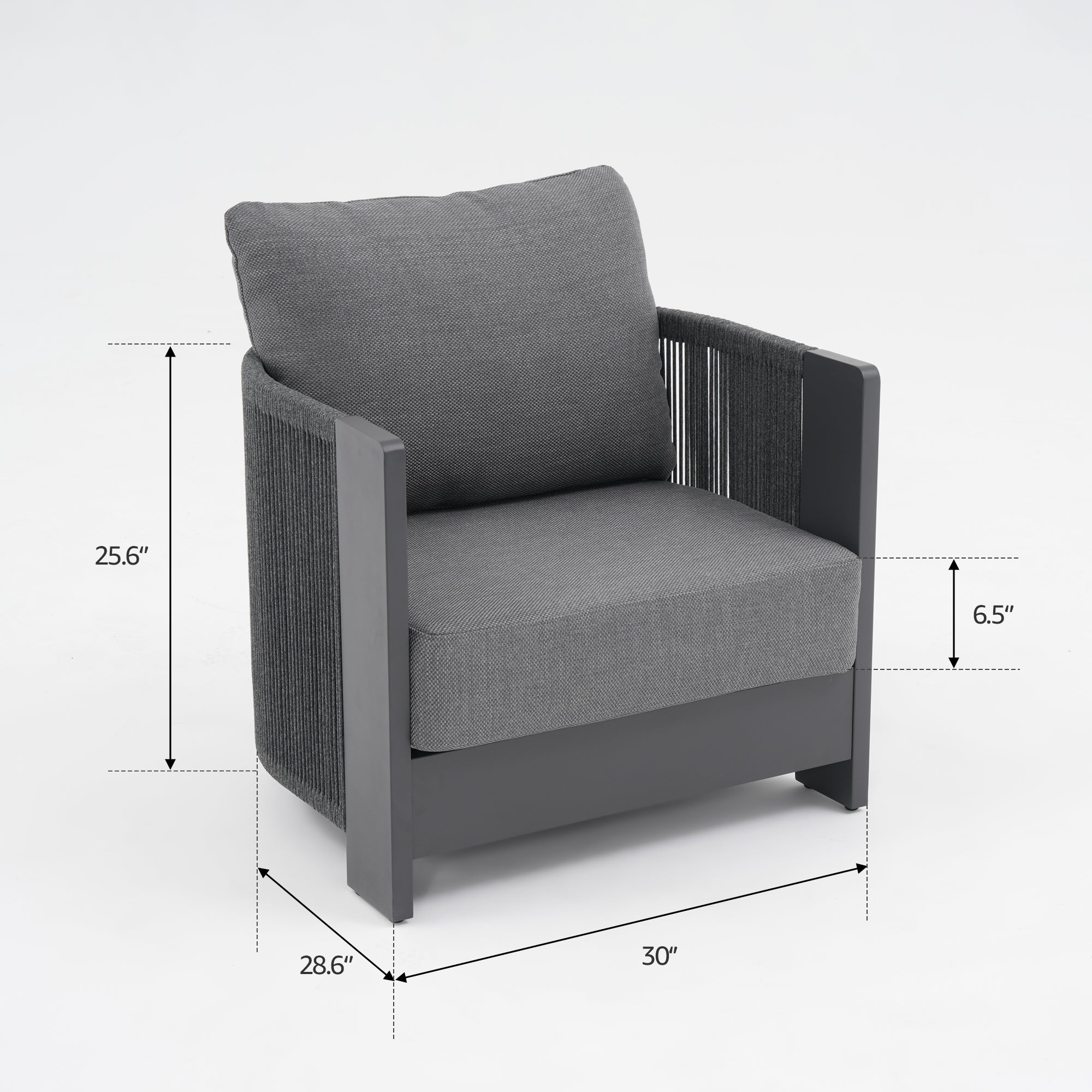 Gray armchair with dimensions