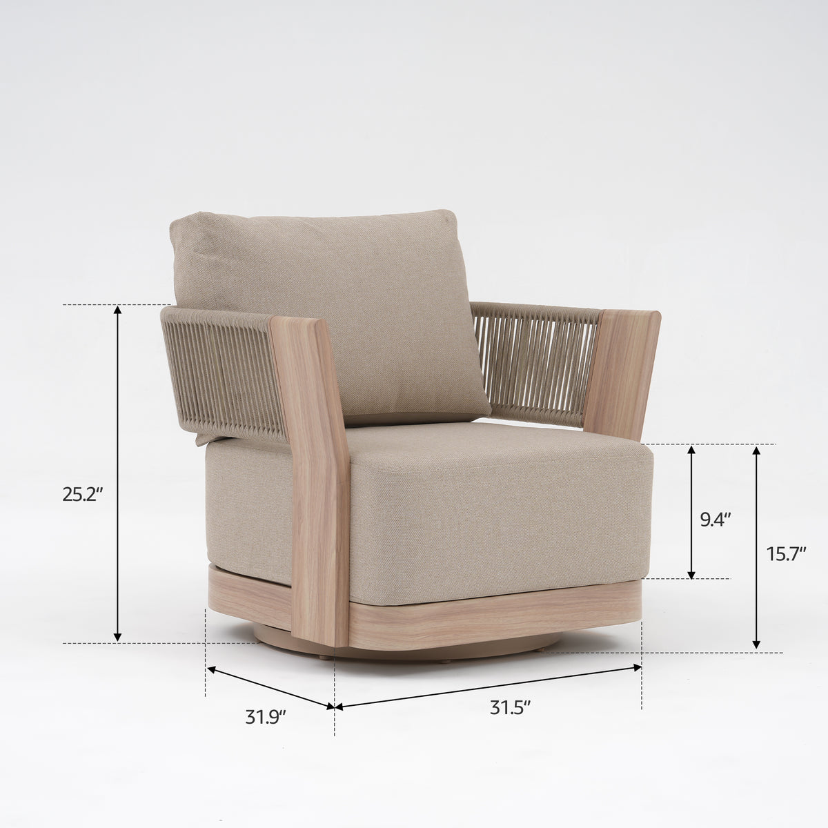 Bosa Rope Rattan Outdoor Conversation Set with Swivel Chair, Mixed Tables & Linen Cushions
