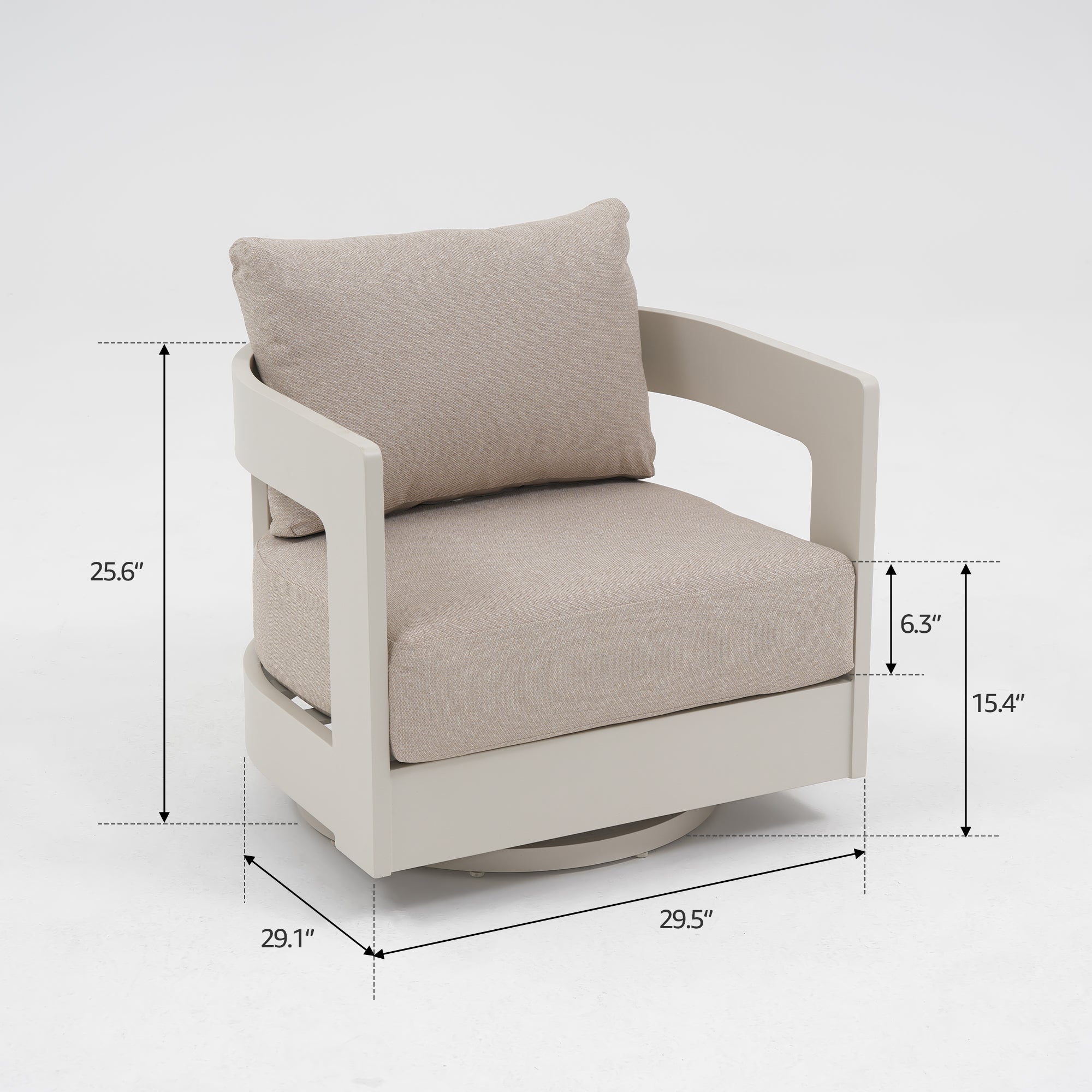 Sova Modern Aluminum Outdoor Sofa Set with Fire Pit, Swivel Chairs, Mixed Tables, Light Beige Cushions