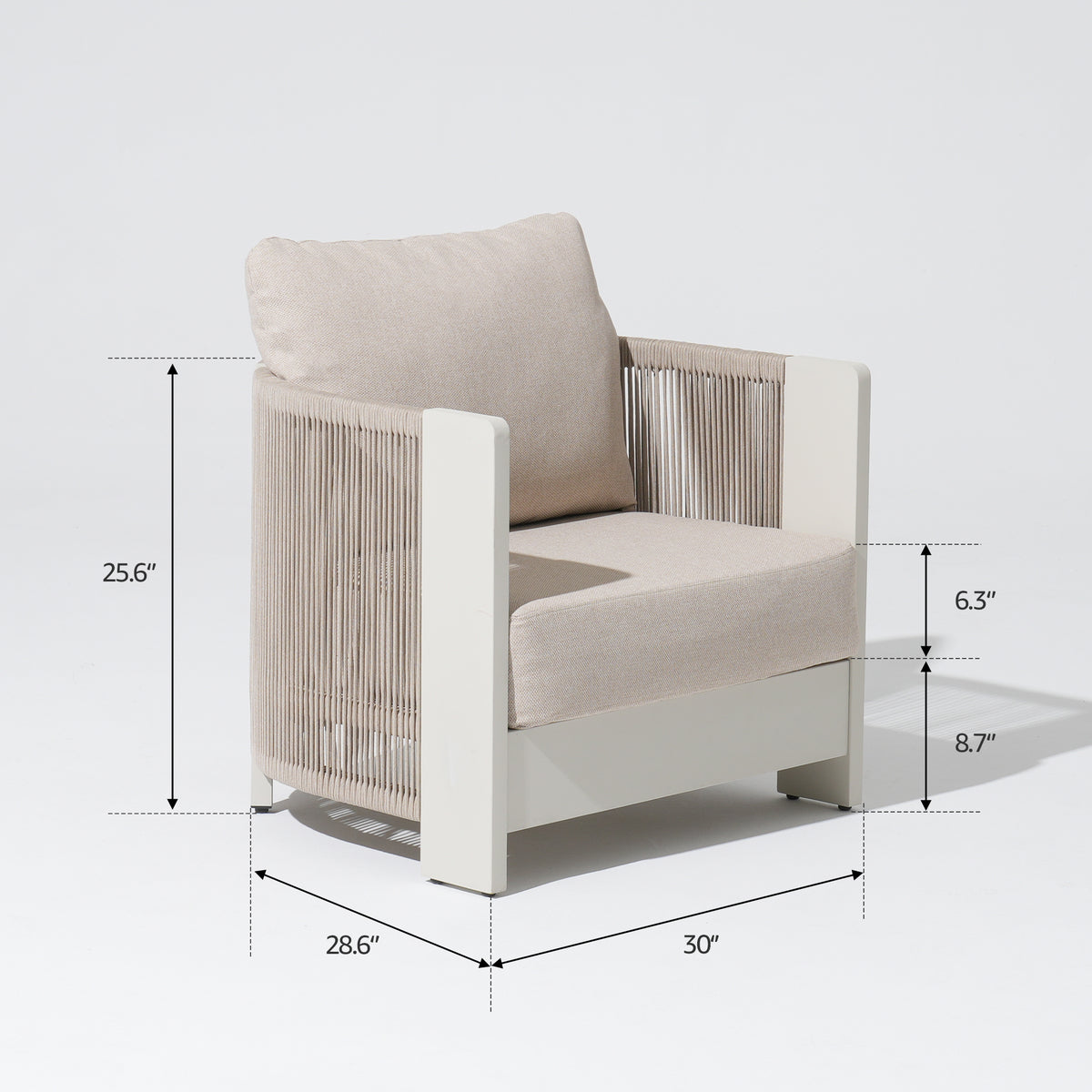 Irati 3-Piece Rope Rattan Aluminum Outdoor Conversation Set, Olefin Cushions, Oyster White