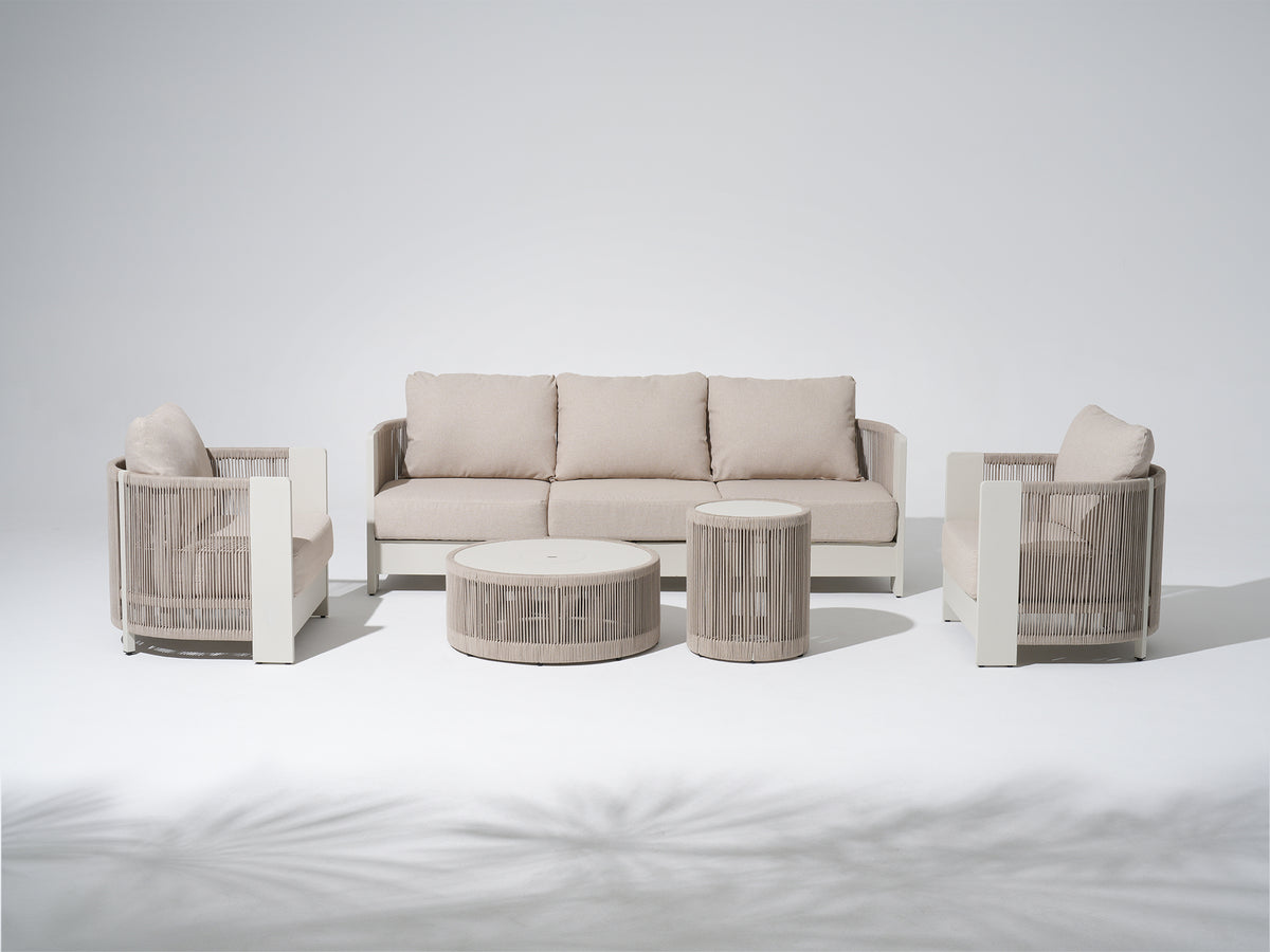 Irati 5-Piece Modern Aluminum and Rope Outdoor Conversation Set, Oyster White