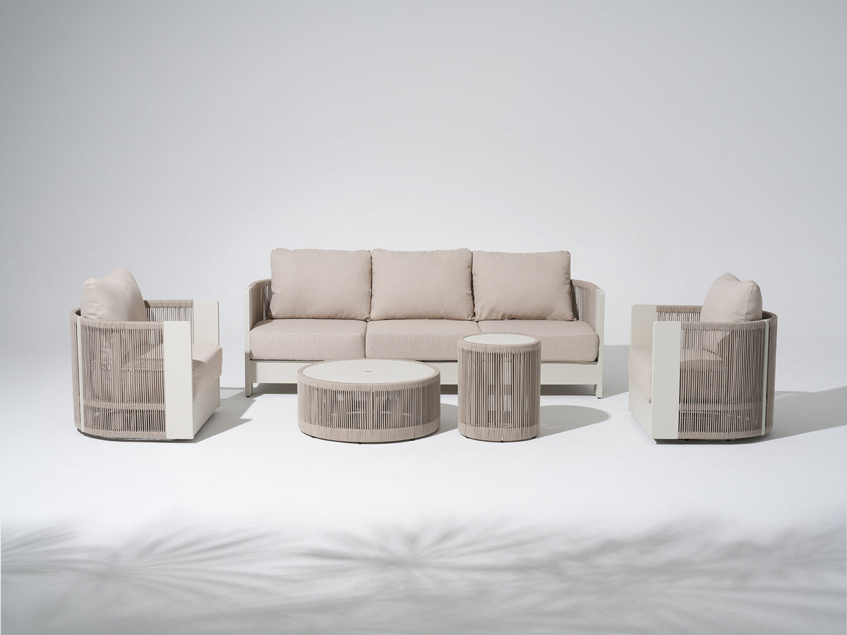 Irati 5-Piece Modern Aluminum and Rope Outdoor Conversation Set, Oyster White