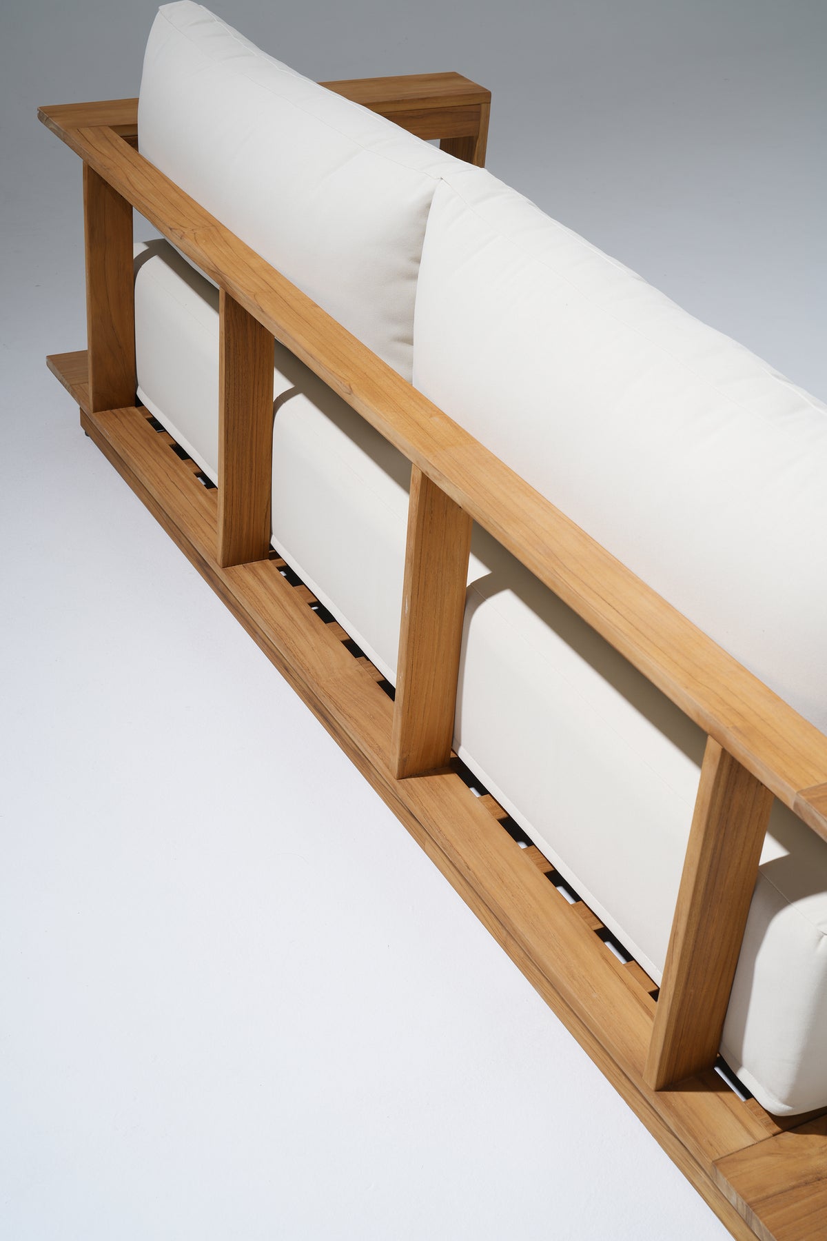 Braga FSC-Certified Teak 3-Seater Outdoor Sofa, Wide Storage Armrests, Thick Cream Olefin Cushions