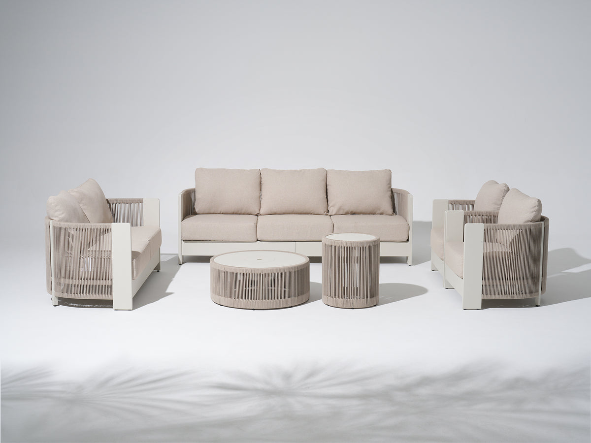 Irati 6-Piece Aluminum Rope Outdoor Conversation Set , Olefin Cushions, Oyster White