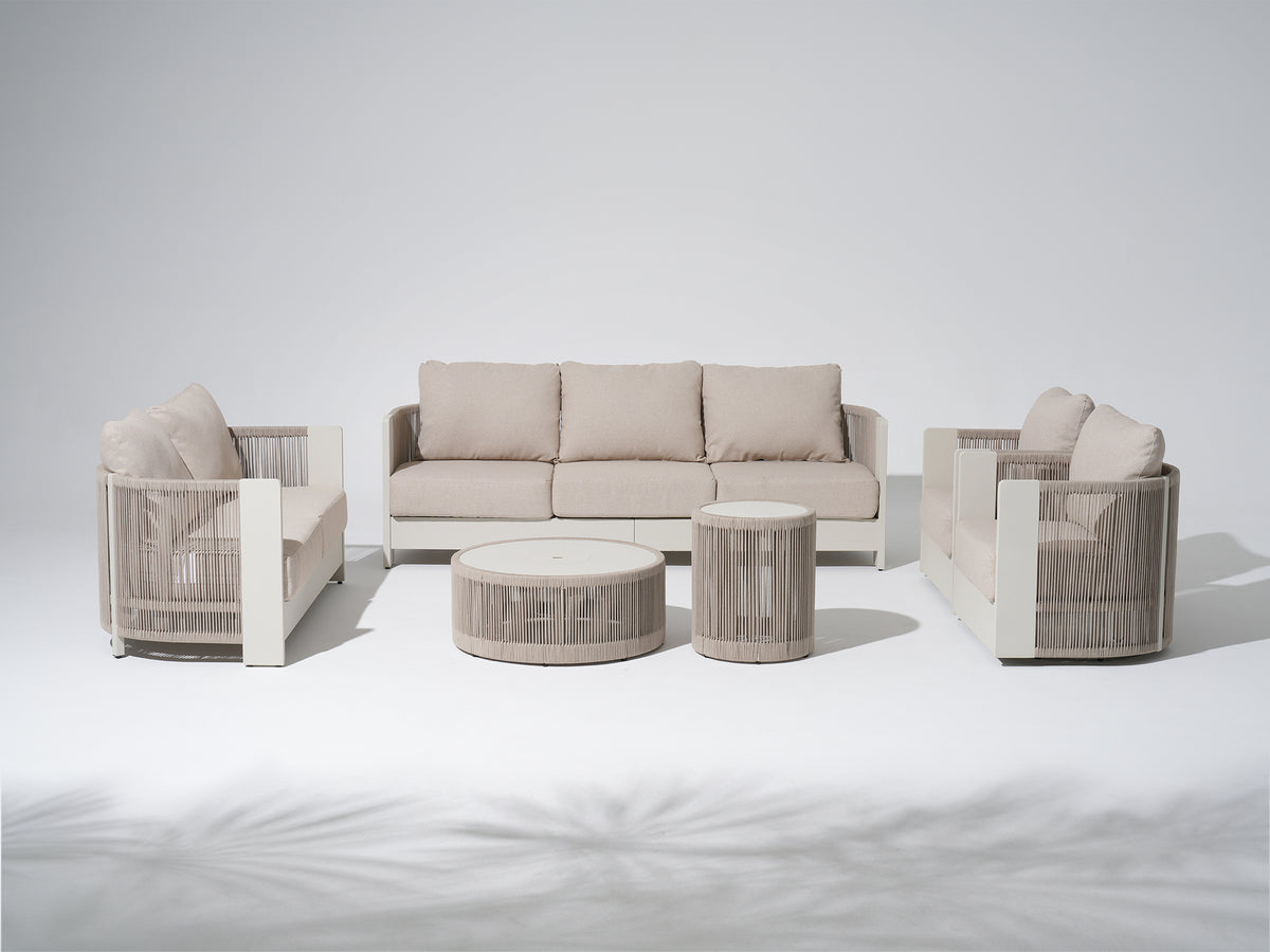 Irati 6-Piece Aluminum Rope Outdoor Conversation Set , Olefin Cushions, Oyster White