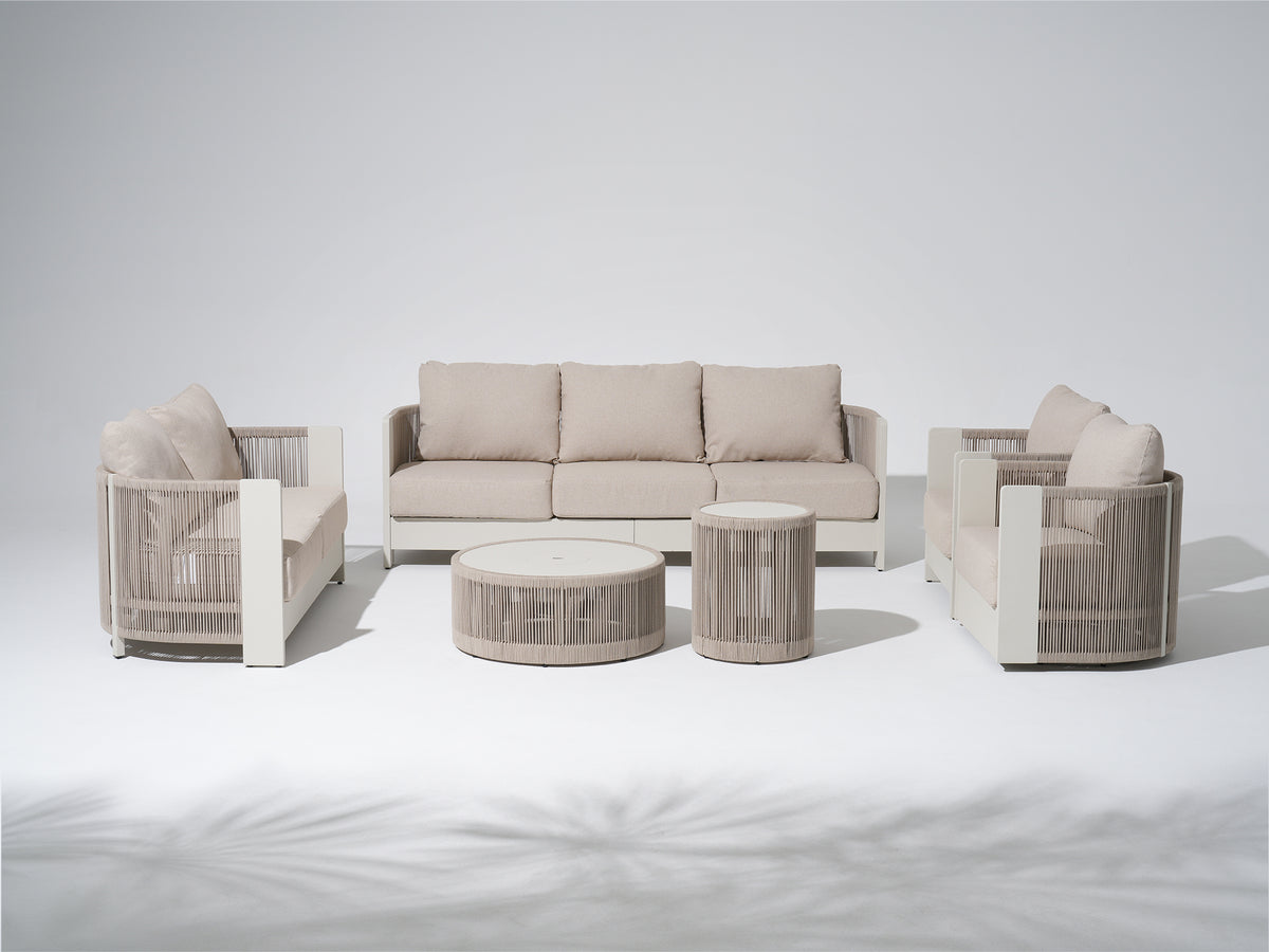 Irati 6-Piece Aluminum Rope Outdoor Conversation Set , Olefin Cushions, Oyster White