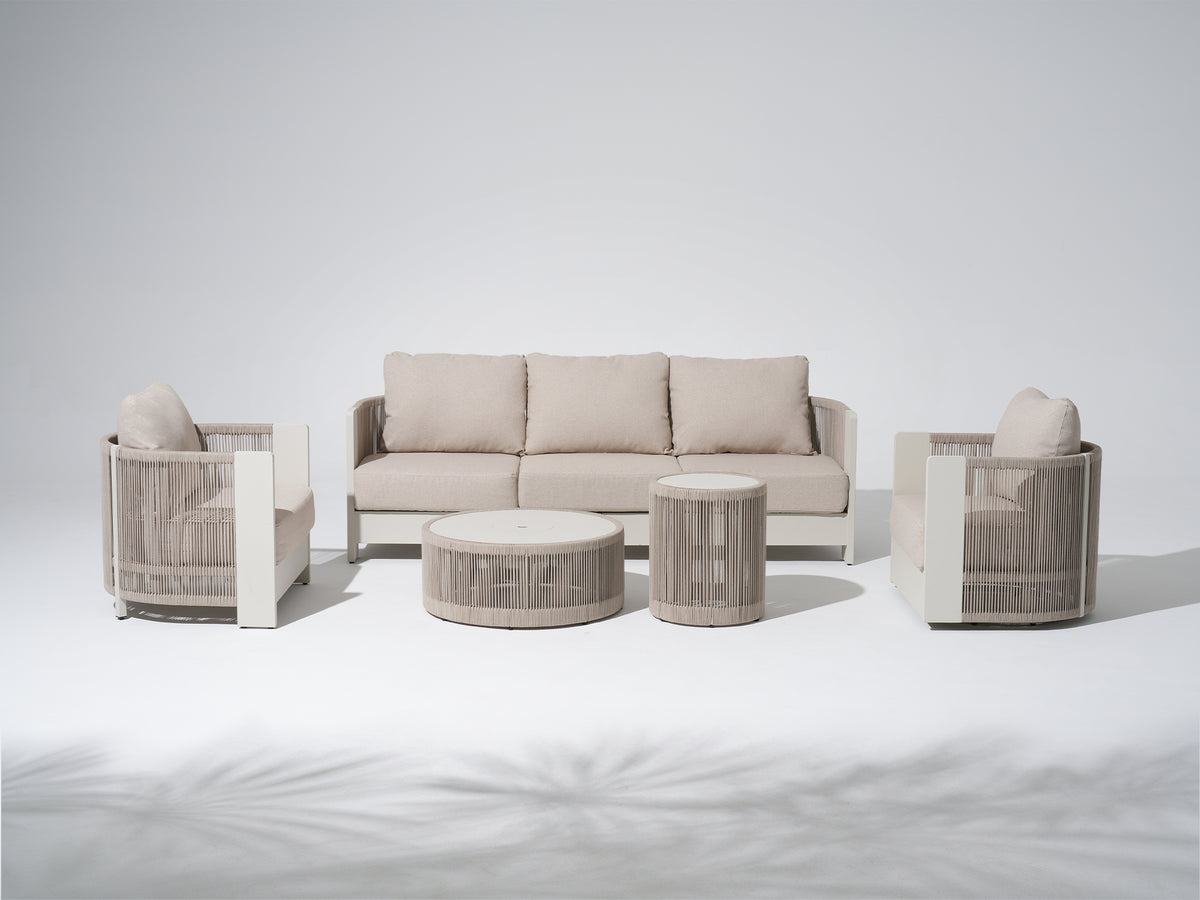 Irati 5-Piece Modern Aluminum and Rope Outdoor Conversation Set, Oyster White