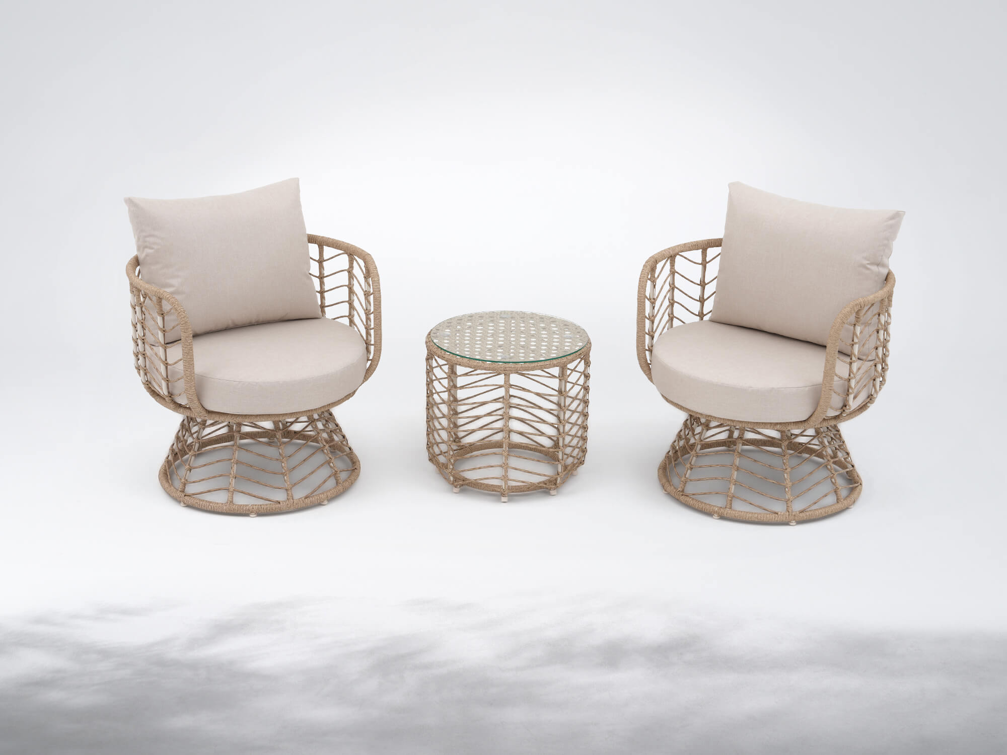 Hallerbos 3-Piece Wicker Patio Bistro Set with table, Swivel Chair