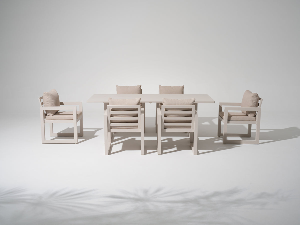 Vela 6-8 Seats Outdoor Dining Set, Aluminum Frame & Olefin Cushions, Light Beige, 82.7"
