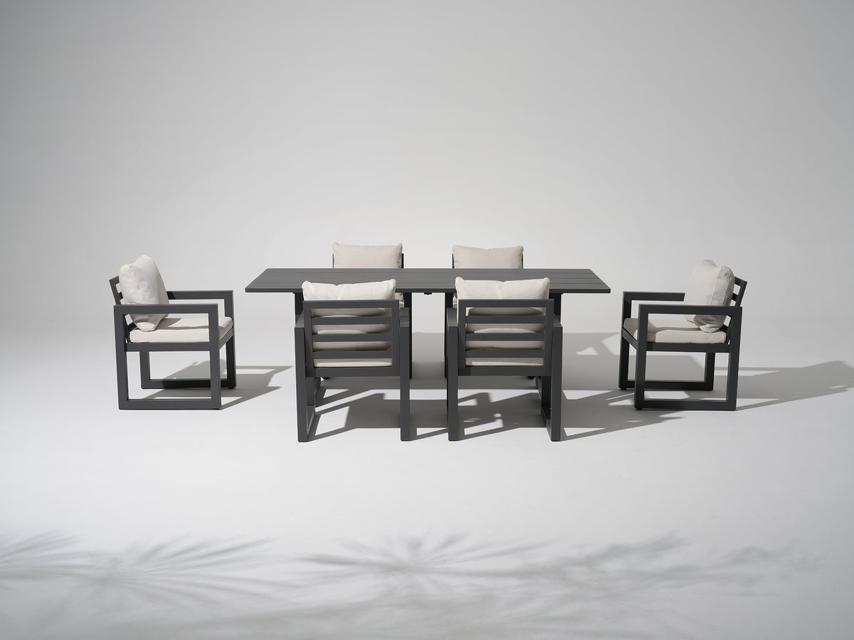 Vela Aluminum 6-8 Seats Outdoor Dining Set, Charcoal Frame & Olefin Cushions, 82.7"