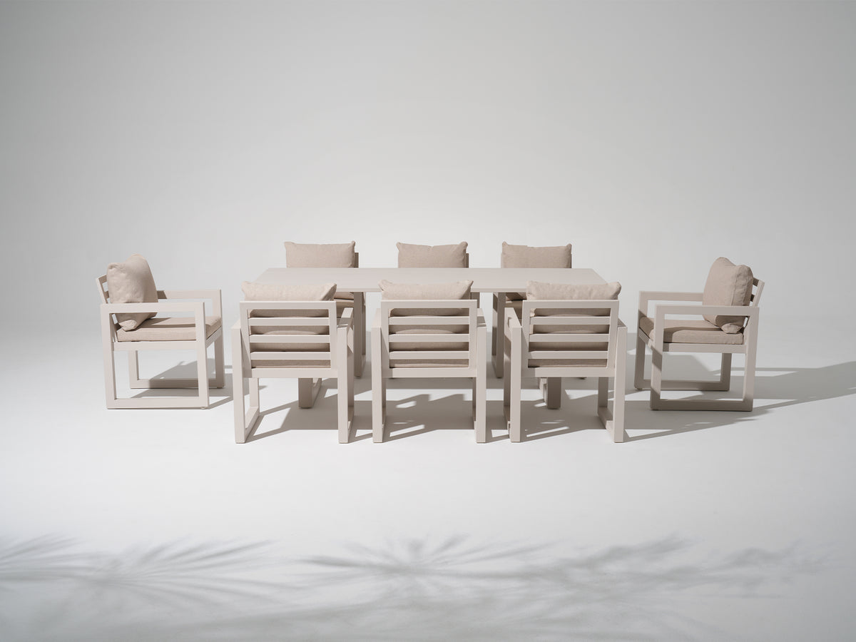 Vela 6-8 Seats Outdoor Dining Set, Aluminum Frame & Olefin Cushions, Light Beige, 82.7"