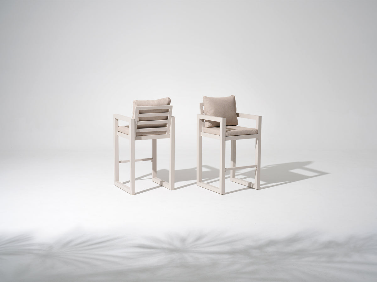 Vela Outdoor Bar-Height Aluminum Stool, Oyster White, 43.3" Set of 2/4/6