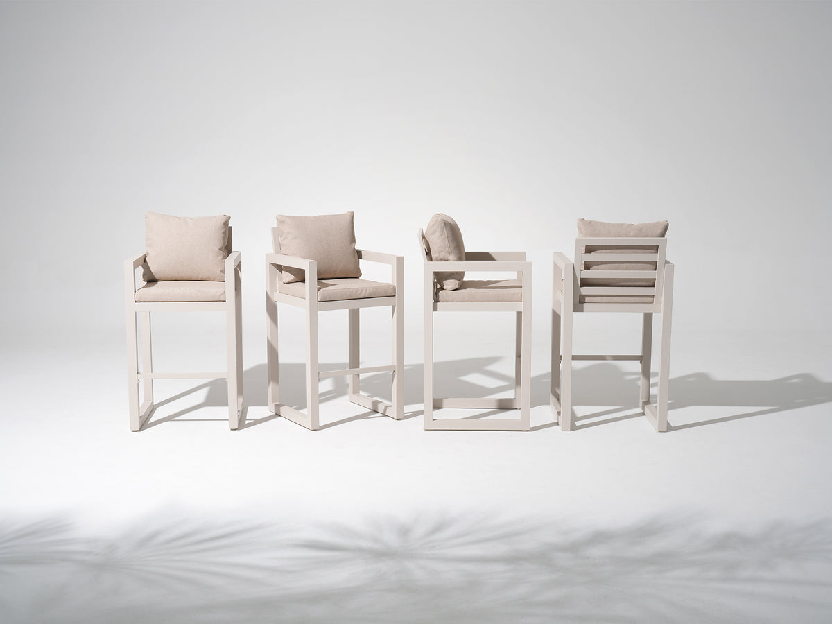 Vela Outdoor Bar-Height Aluminum Stool, Oyster White, 43.3" Set of 2/4/6