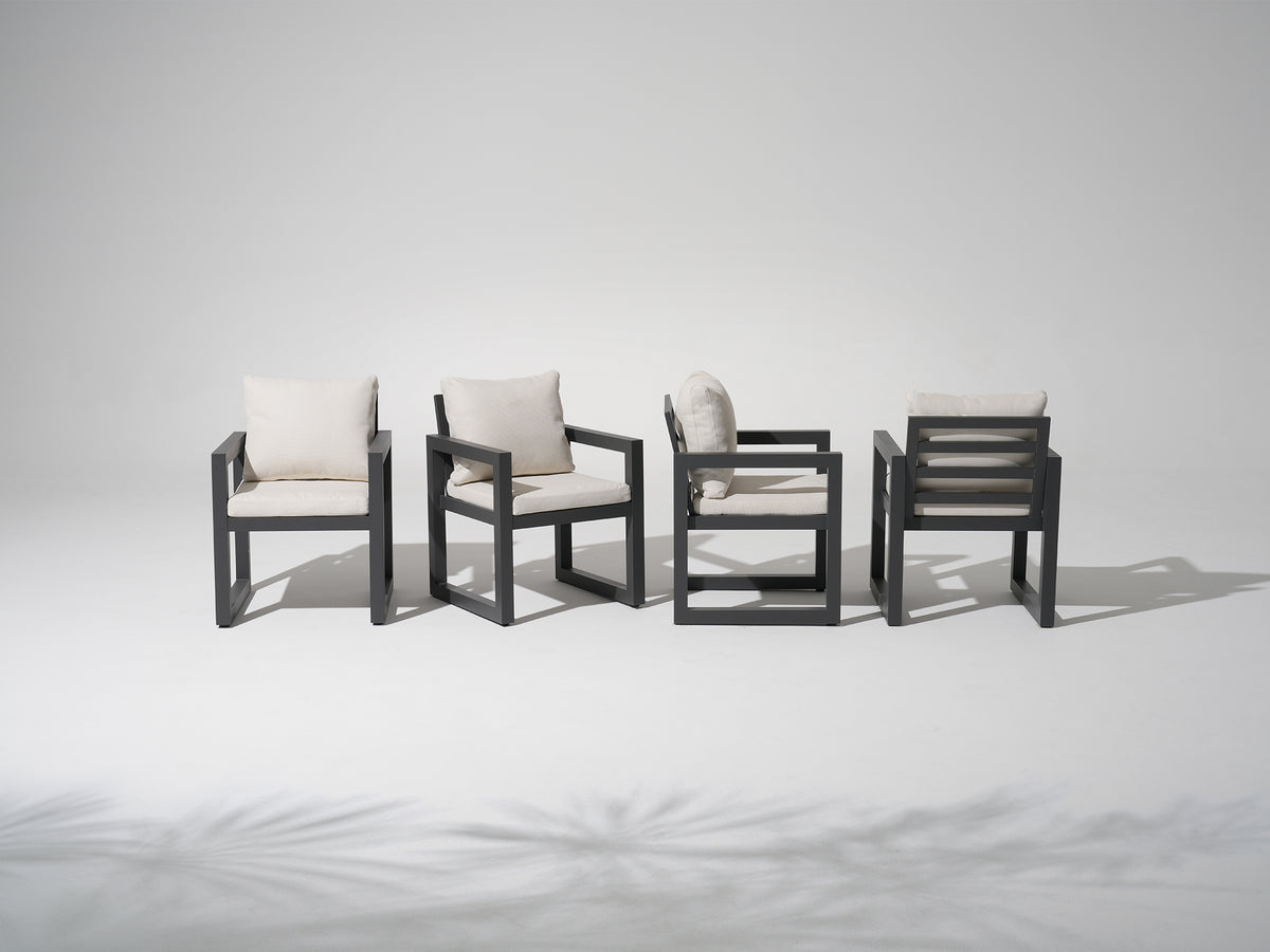 Vela Outdoor Dining Chair, Charcoal Aluminum Frame & Olefin Cushions, 18.1" Seat Height, Set of 2/4/6