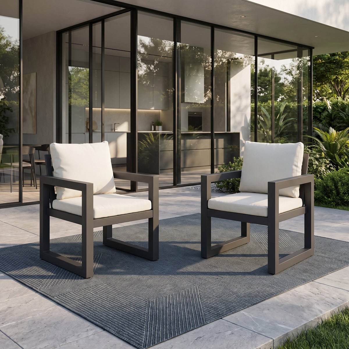 Vela Outdoor Dining Chair, Charcoal Aluminum Frame & Olefin Cushions, 18.1" Seat Height, Set of 2/4/6
