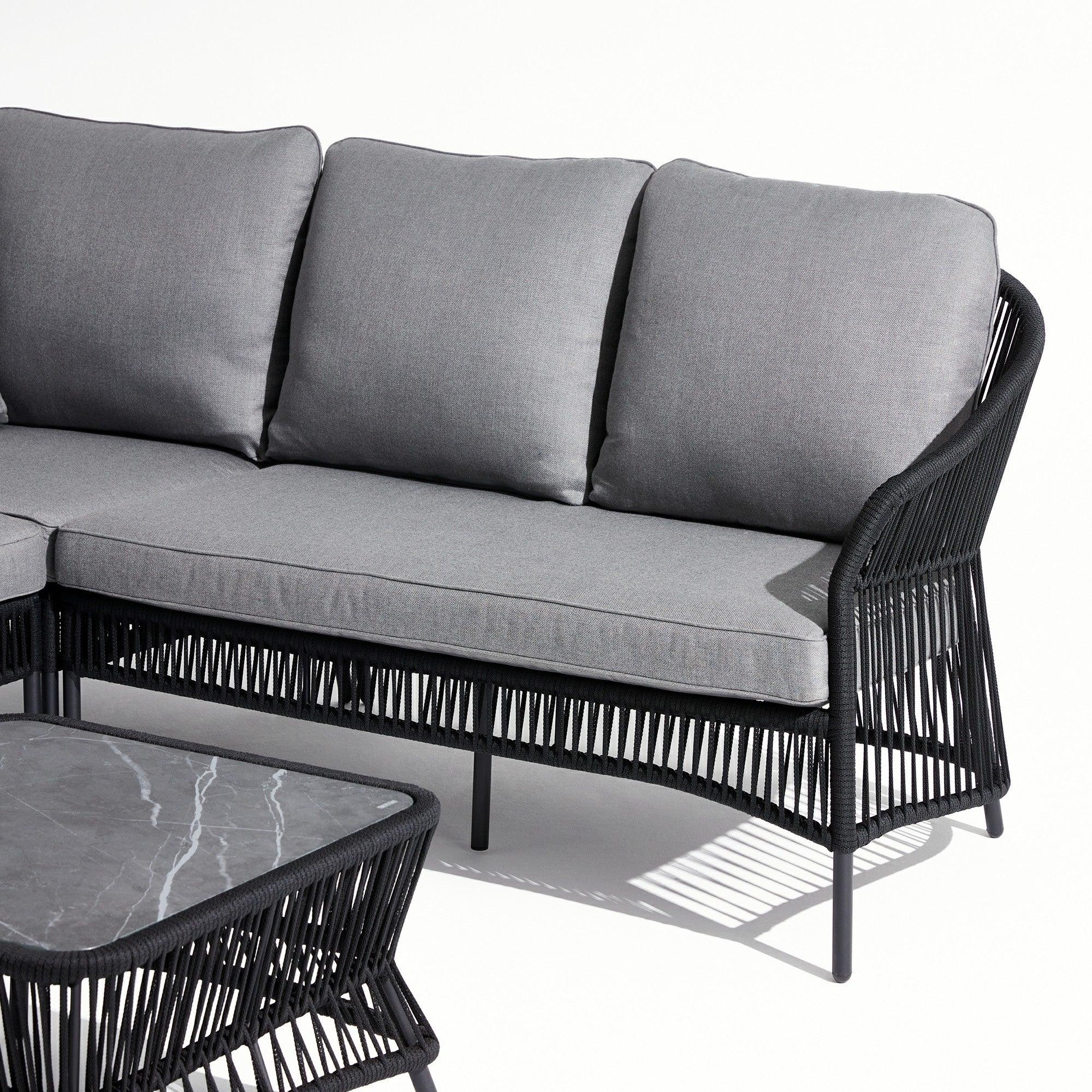 Wonder- Sofa & Table, 3-seater sofa, coffee table, aluminum & rope design, grey finish,delicated rope design,sintered stone table top- Sunsitt Signature 