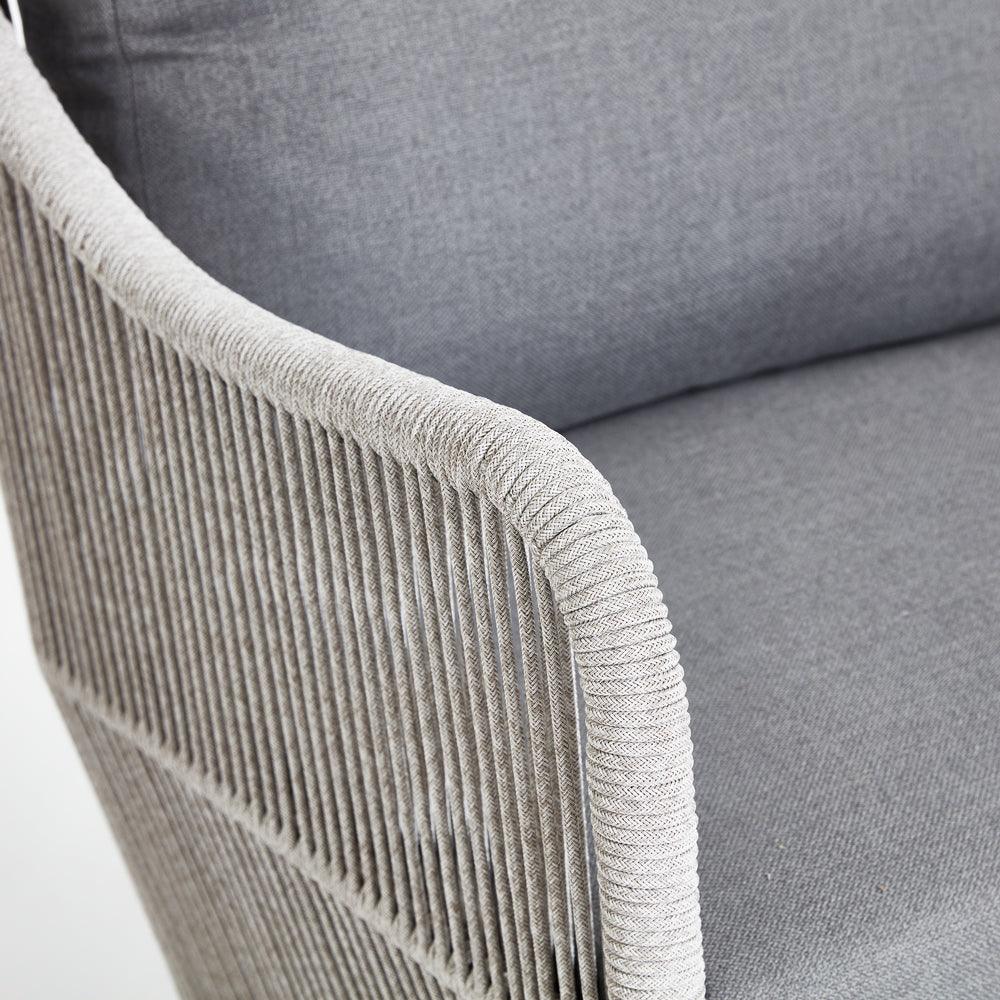 Natural - Lounge chair,rope accent, 10''grey cushion, teak leg,smooth armrest, detailed view-Sunsitt Signature.