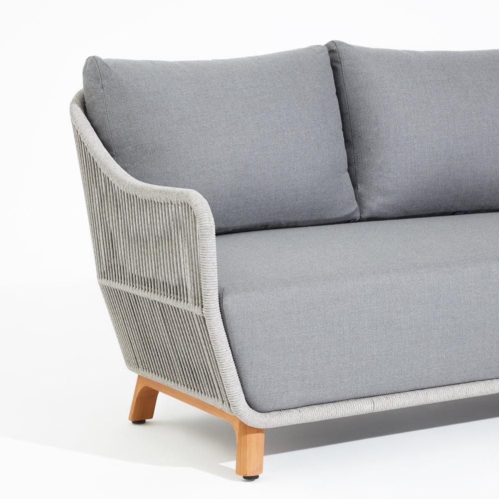 Natural - Sequoia Left Arm Sofa,teak leg, aluminum frame, grey cushions，white background, right angle-Sunsitt Signature